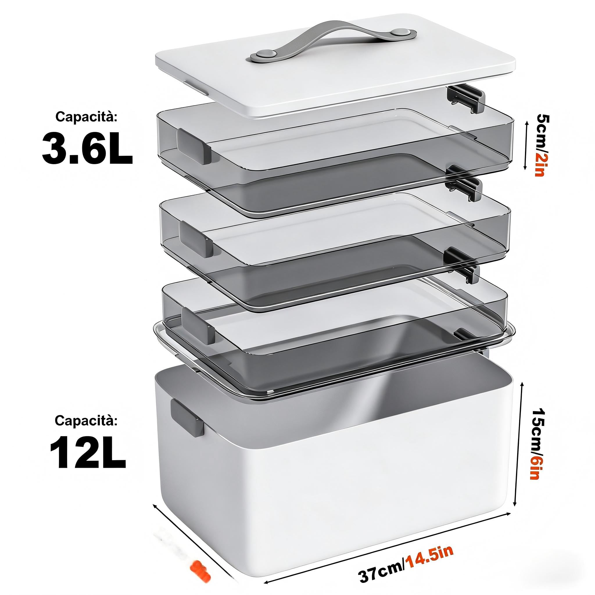 MOPUP Contenitore per medicinali a quattro strati, 37 x 23 x 32 cm, con maniglia per il trasporto, organizzatore multifunzione per farmaci, grande capacità.