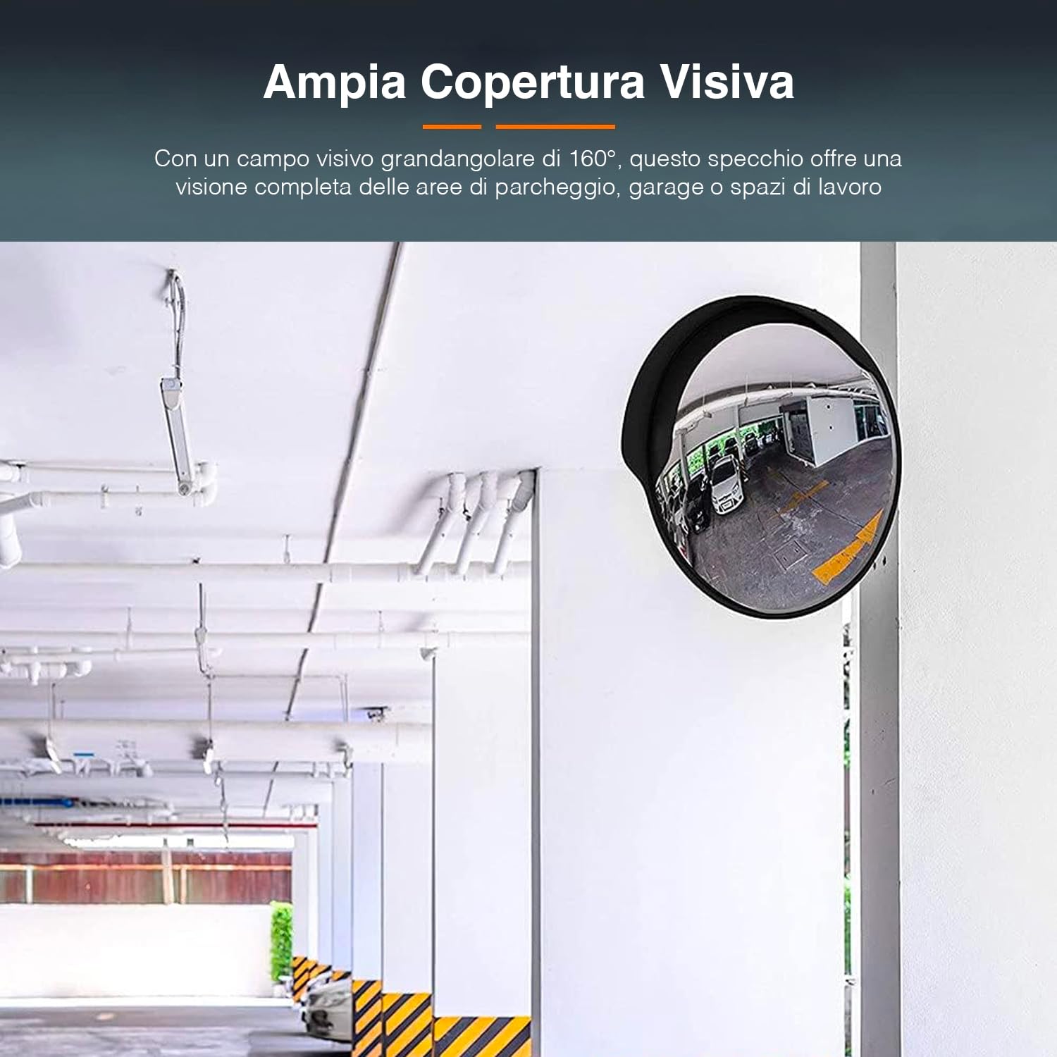 Specchio di Manovra Grandangolare a 160° per Garage e Aree di Servizio - Ideale per Sicurezza in Negozi e Supermercati, 30cm, in Polipropilene e Vetro Infrangibile