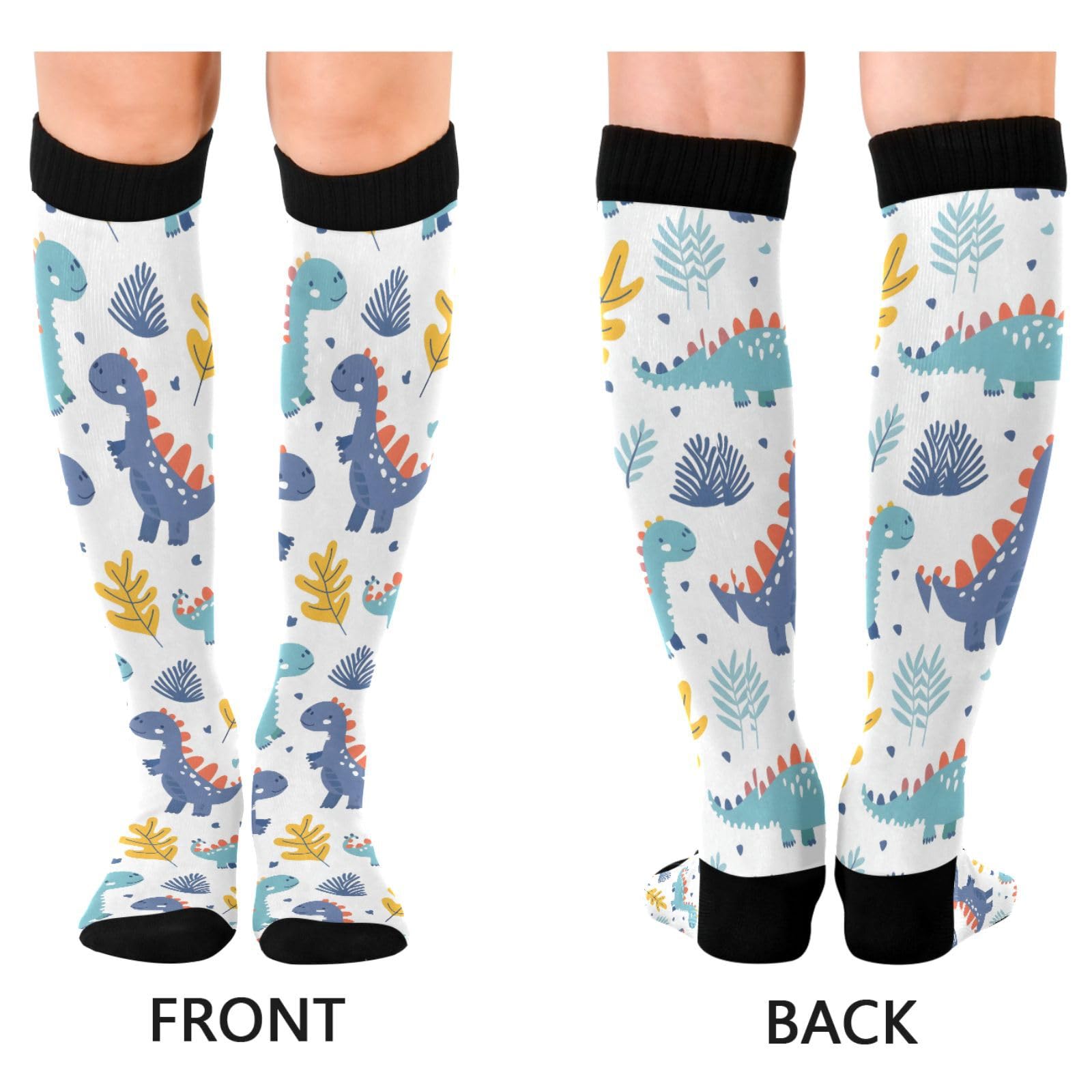 MFTJYO Dinosaurs Bushes White Women's Compression Socks for Women Men Knee High Socks Long Circulation for Athletic Running