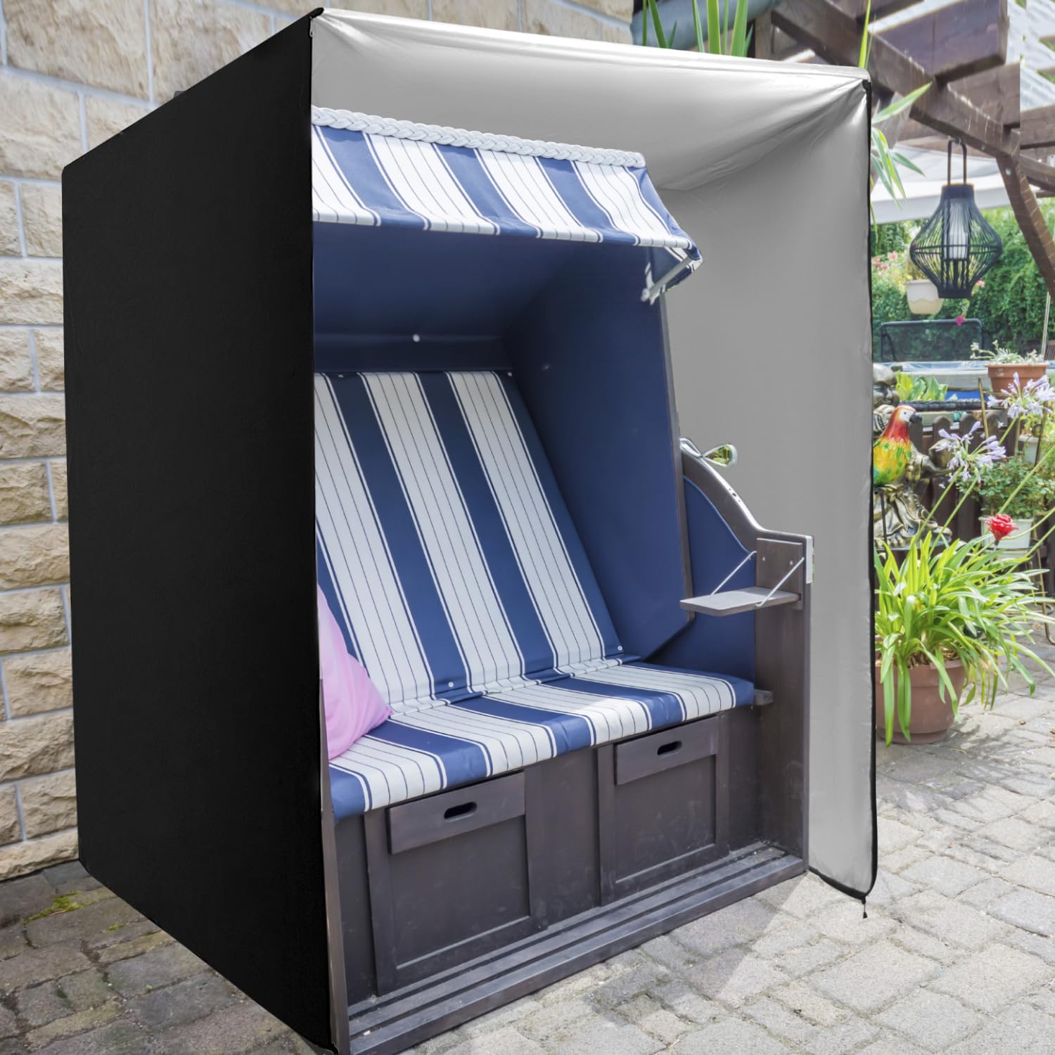 QWORK® Strandkorb Schutzhülle 420D Oxford, 135x105x175 cm, Mit PVC-Beschichtung, UV-Beständig