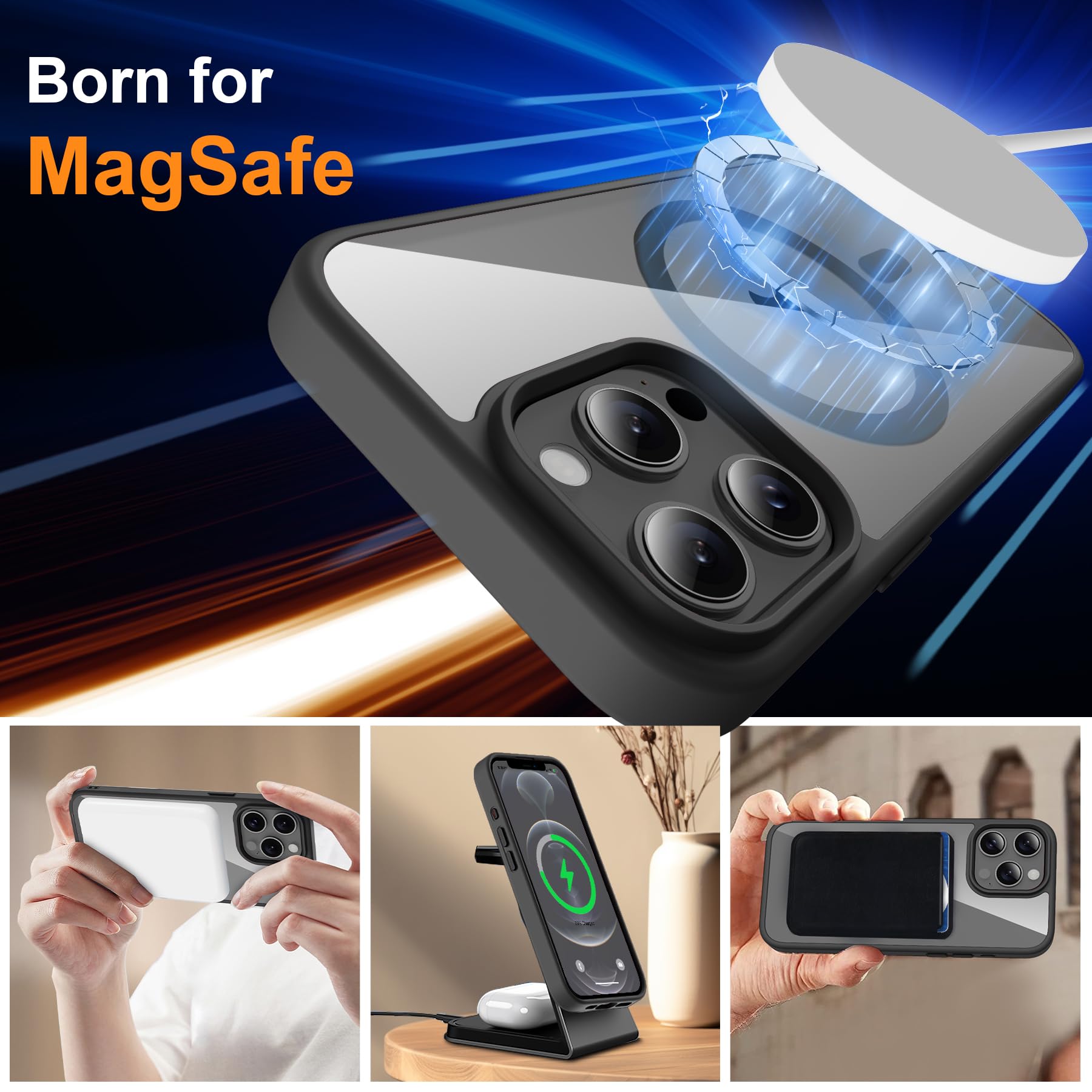 ORETECH Magnetica Cover per iPhone 12 Pro Max [Compatibile con MagSafe] con [2 Vetro Temperato],Custodia Protettiva Antiurto Protezione Militare iPhone 12 Pro Max Cover,Nero