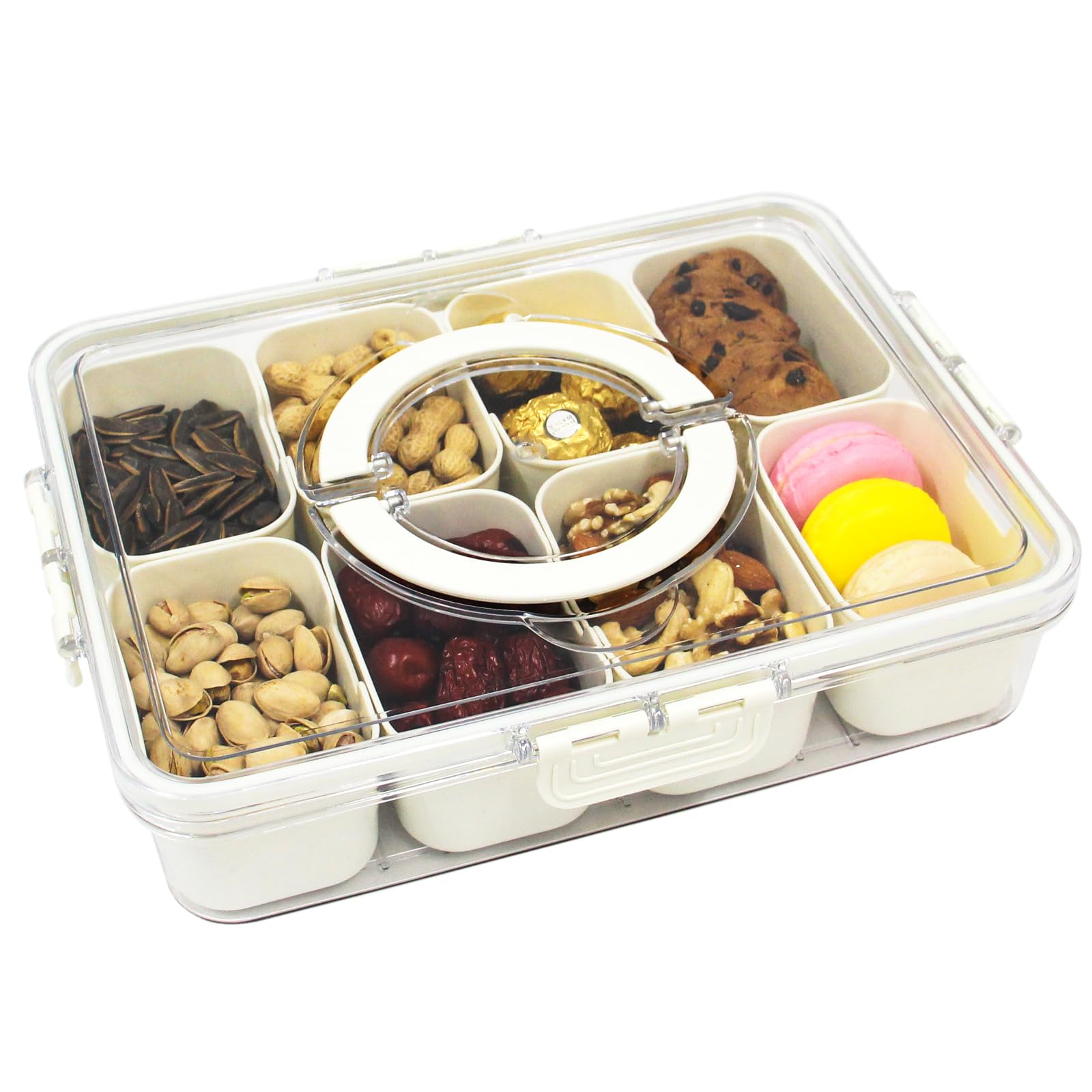 Divided Serving Tray with Lids& Removable, Snack Fruit Tray, 8 Compartment Square Food Storage Lunch Organizer, Food Storage Lunch Storage Box for Vegetarian Snack Appetizer Tray (1Pack Rectangle)
