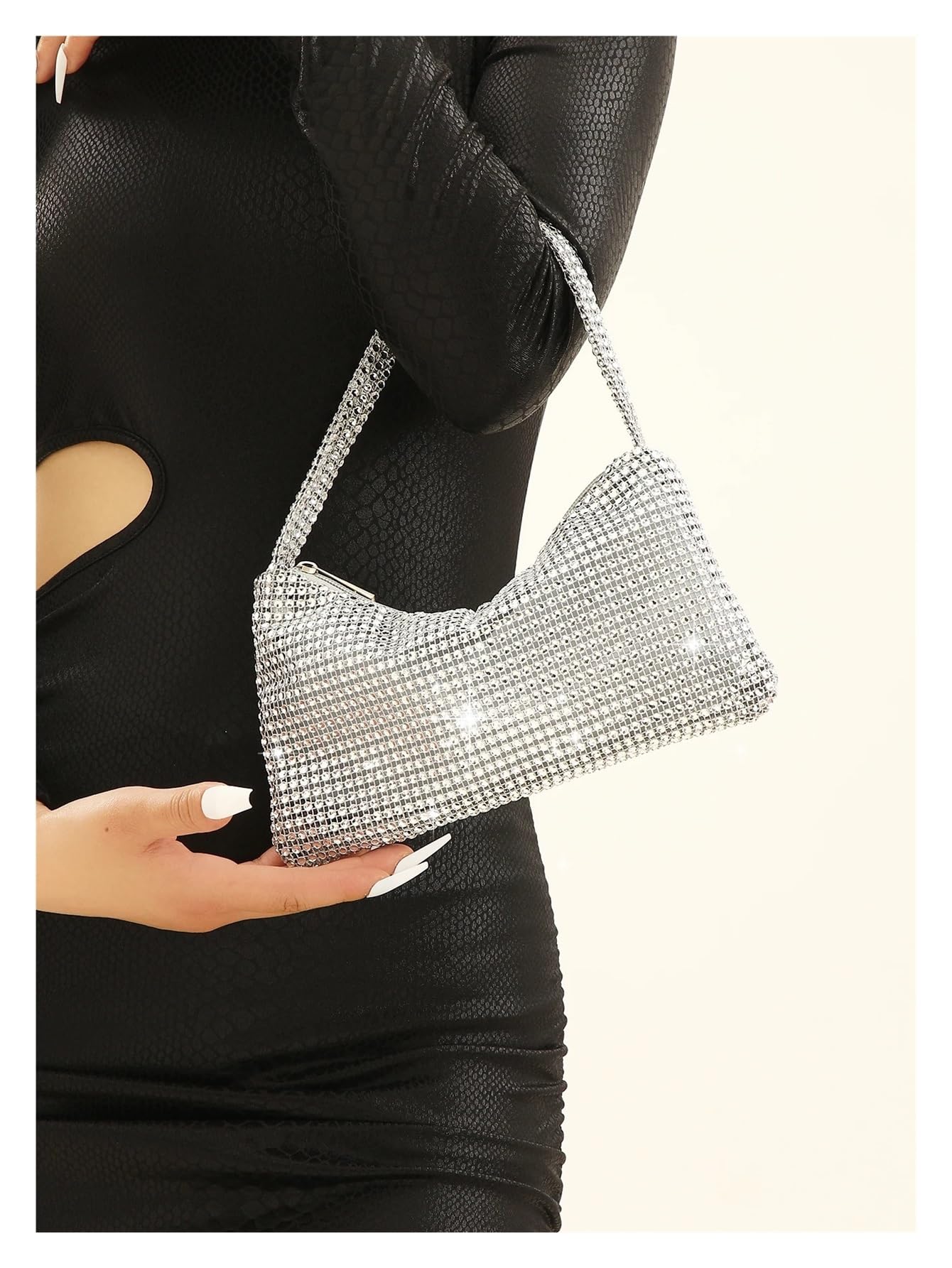 DCNIYT - Borsa da sera alla moda, con strass, portatile, con cerniera, adatta per matrimoni, feste e riunioni