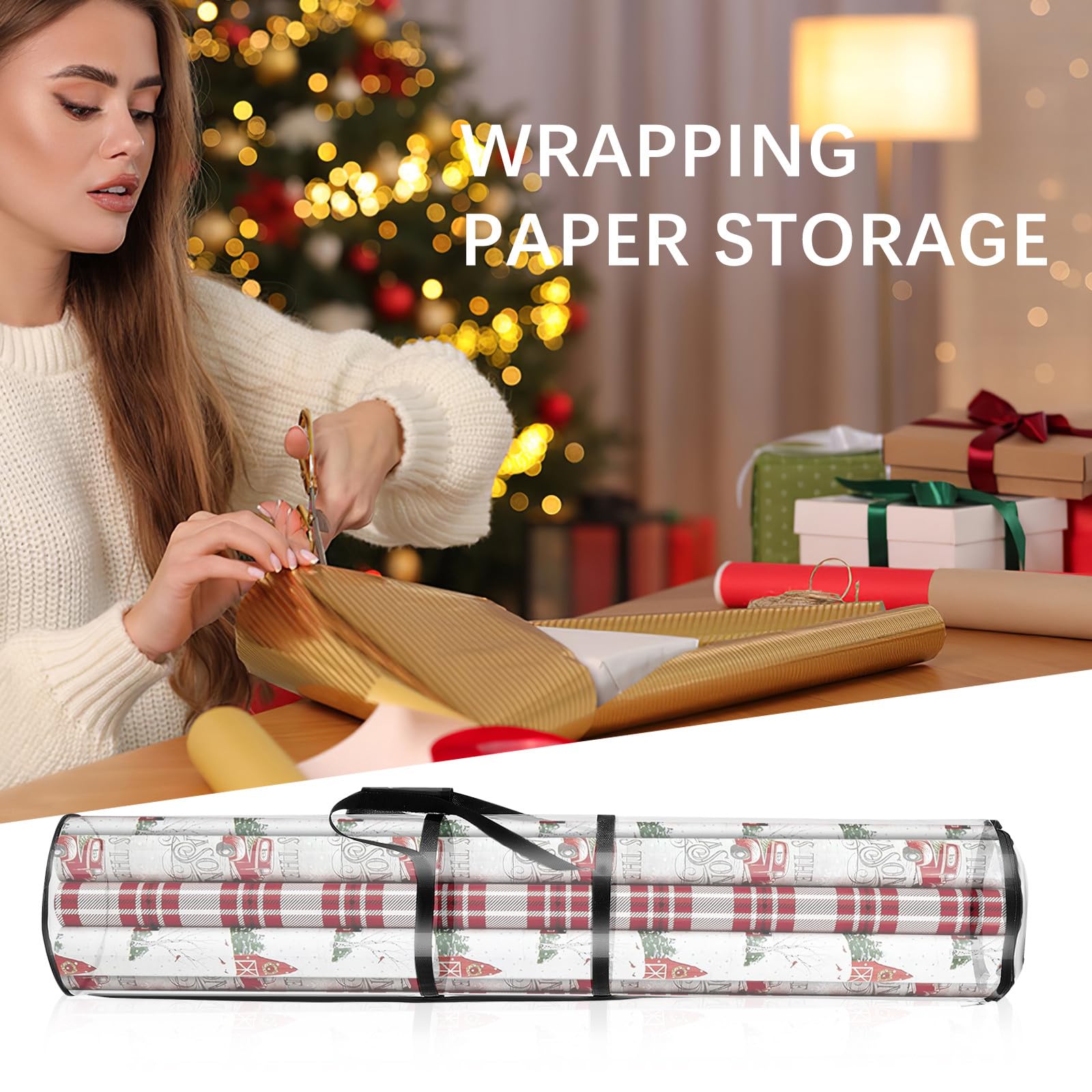 EPIGEIST 2 Stück Transparente Aufbewahrungstasche für Geschenkpapierrollen Wasserfester Geschenkpapier Organizer mit Reißverschluss Schwarzer Pvc Beutel für Verpackungsmaterialien