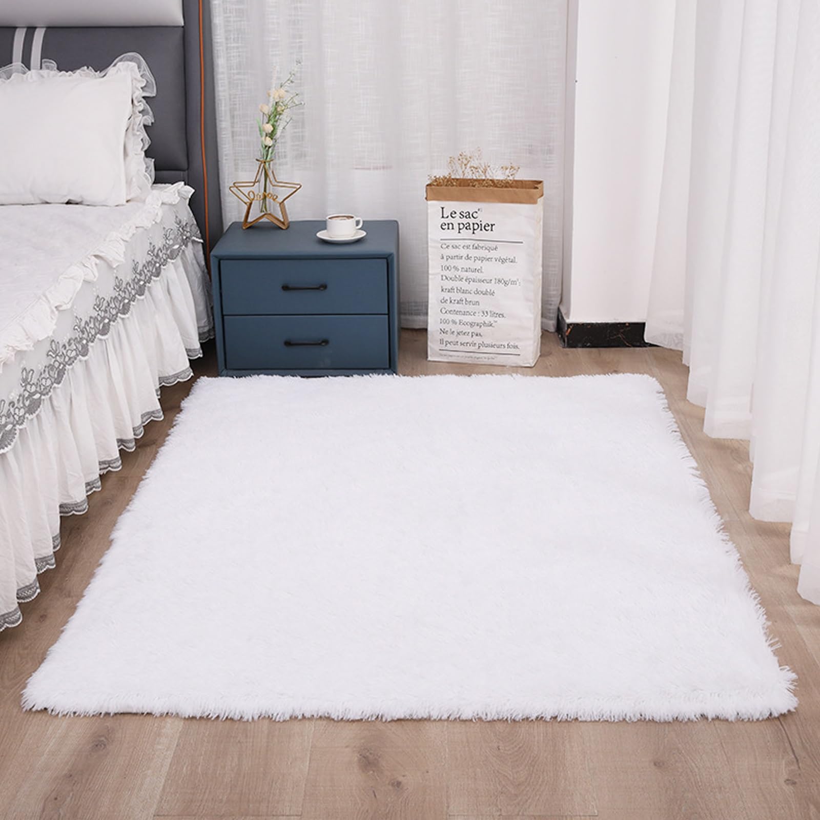 Tapis blanc antidérapant 175x175 cm fini les tapis sales et glissants