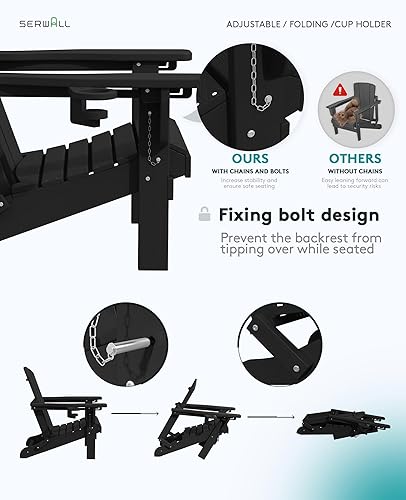 Vista 5 de SERWALL Folding Adirondack Chair, Adirondack Outdoor Chair with Cup Holder, Adjustable Adirondack Chair with 3 Recline Positions, All Weather HDPE