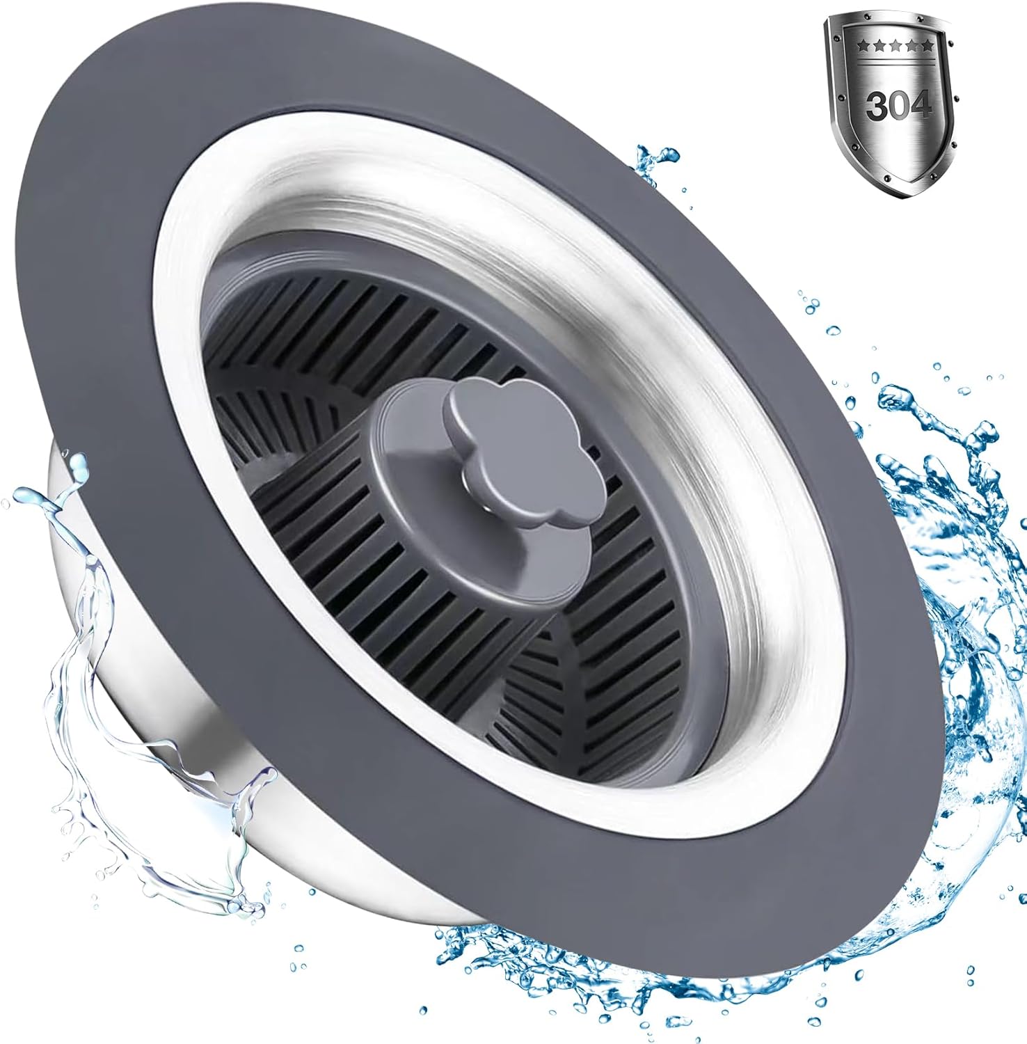 3 in 1 Kitchen Sink Drain Strainer and Stopper Combo, Stainless Steel Pop Up Kitchen Sink Stopper with Anti-Clog Basket for US Standard 3-1/3 Inch Drain,1 Pack
