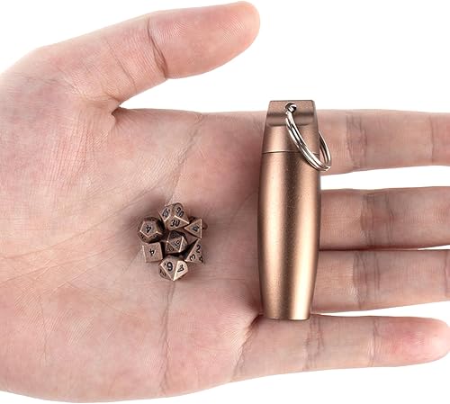 Mini juego de dados DND dorados, juego de dados pequeños de metal DND con llavero DND, juego de dados mini DND portátil duradero, funda de soporte