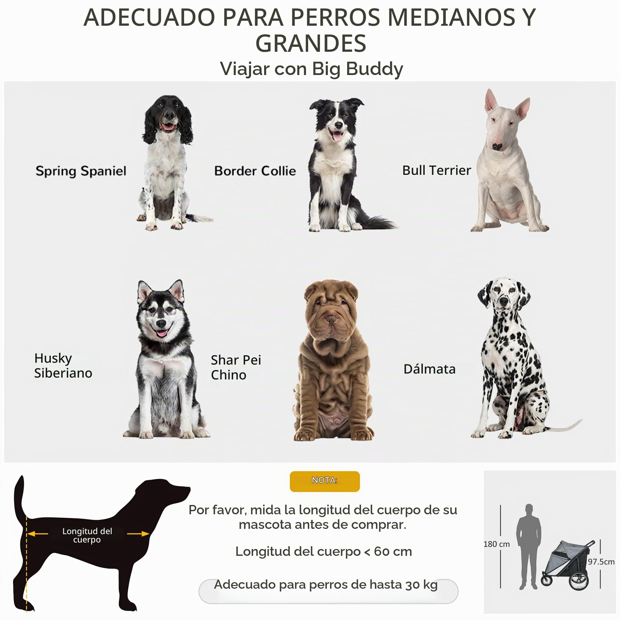 PawHut Carrito para perros con ventanas de malla hasta 30 kg gris