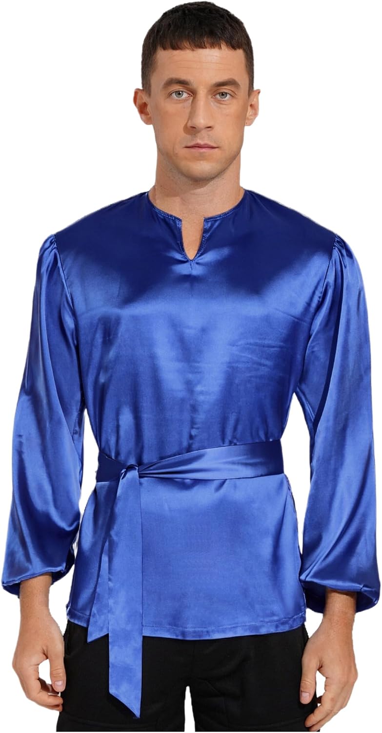 Men's Liturgical Praise Worship Dance Modern Tops Satiny Pullover Tops for Lyrical Dance Ballet