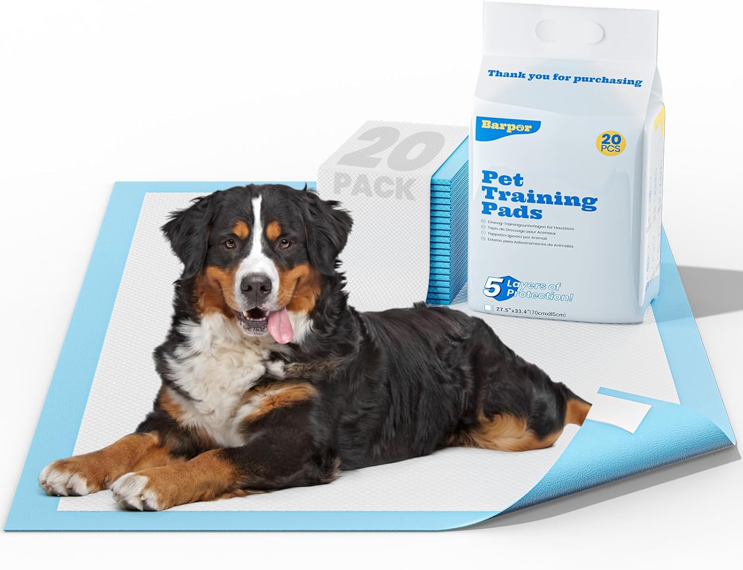 Extra Large Dog Pee Pads 28" x 34" - Barpor 5-Layer Super Absorbent Puppy Pads with Leak-Proof Quick-Dry & Fast-Edge Absorption, Disposable Dog Training Pads Anti-Slip, 40 Pack