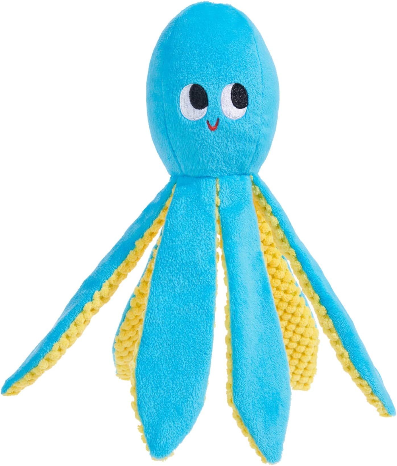 BARK Dog Toy Odd Otto Octopus Squeaky Toy For Dogs, Soft Plush Blue and Yellow, Pet Toy