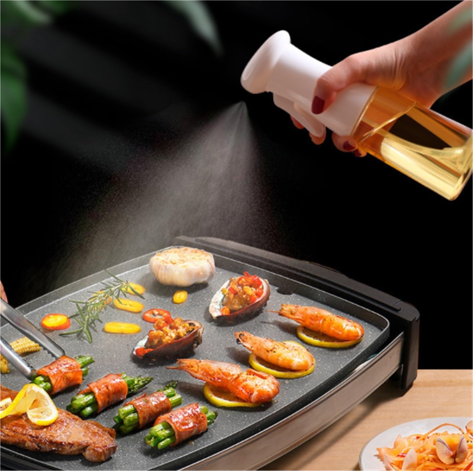 Ölflasche Oil Dispenser Olivenöl-Sprüher, Glas-Öl-Sprüher Ist Geeignet for Air Fryer Barbecue Ölspray Airfryer(Black)
