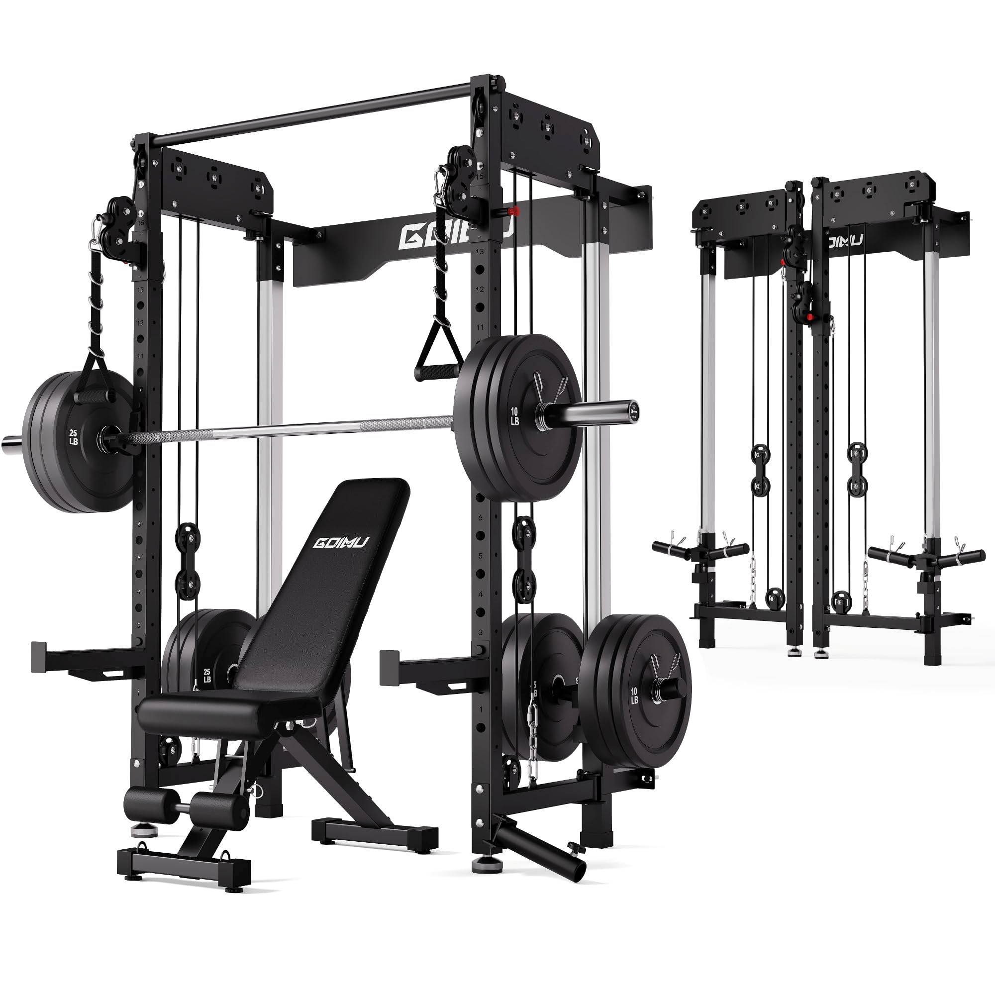 WM3-V4 Folding Squat Rack, Wall Mounted Power Rack with Dual Independent Pulley System, Functional Trainer with 5 Adjustable Function Modes for Space Saving