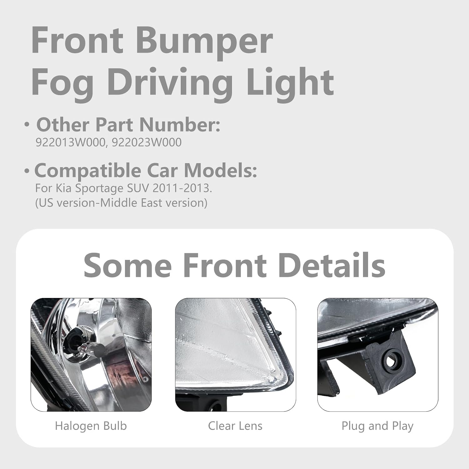 Front Bumper Fog Light For Kia Sportage SUV 2011 2012 2013 Driving Lamp 922013W000 922023W000 Left&Right
