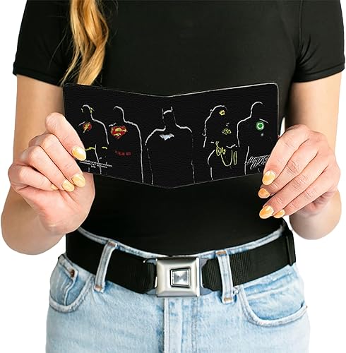 Miniatura 6 de Buckle-Down Billetera plegable de PU para hombre, Liga de la Justicia, 5 superhéroes, silueta grupal, color negromulticolor, 4.0 x 3.5 pulgadas,