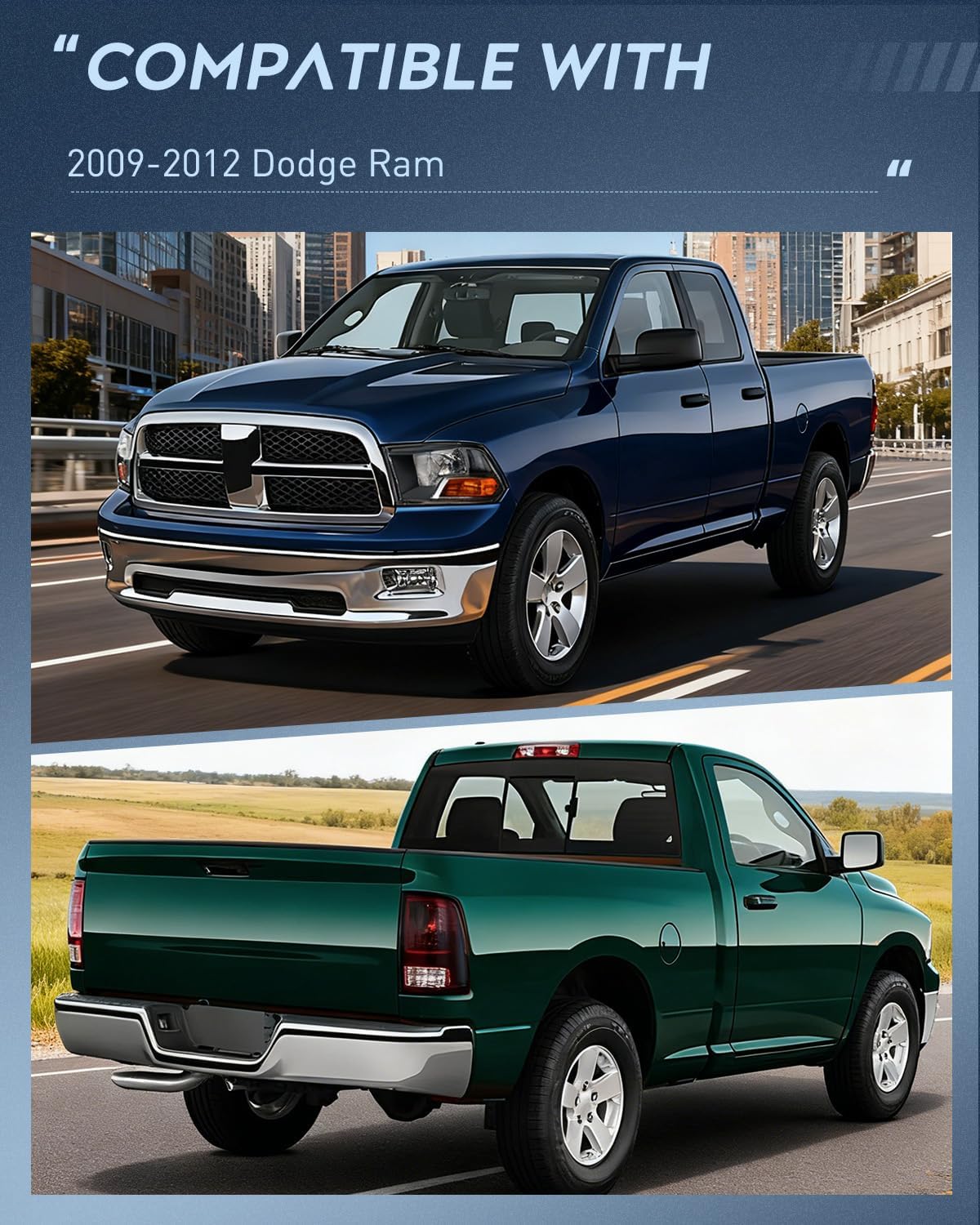 Nilight Headlight and Taillight Assembly Combo Compatible with 2009 2010 2011 2012 Dodge Ram 1500 2500 3500 OE Style Black Housing Amber Reflector with Dark Red Housing Tail Lights