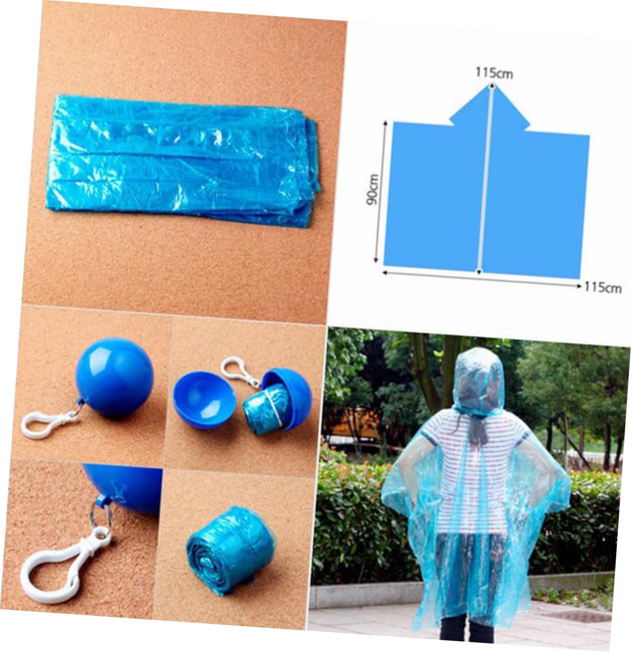 UPKOCH 5 Pack Disposable PE Rain Ponchos, Portable Ball Keychain Raincoats