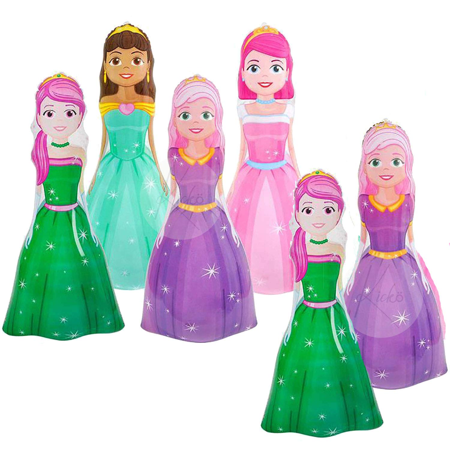 Kicko 36 Inch Princess Mylar Balloon Bundle- Pack of 6 Huge Birthday Party Character Inflatables- Assorted Foil Princesses Inflates- For Elegant Castle-themed Parties and Disney Decorations