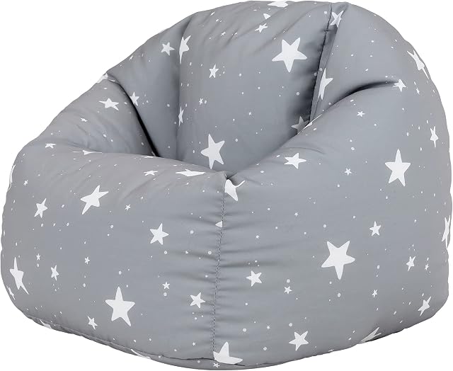 icon Kids Bean Bag Chair, Grey Stars, Large Indoor Outdoor Bean Bag Chairs for Kids, Kids Bean Bags for Girls and Boys with Filling Included, Nursery Decor Bedroom Accessories