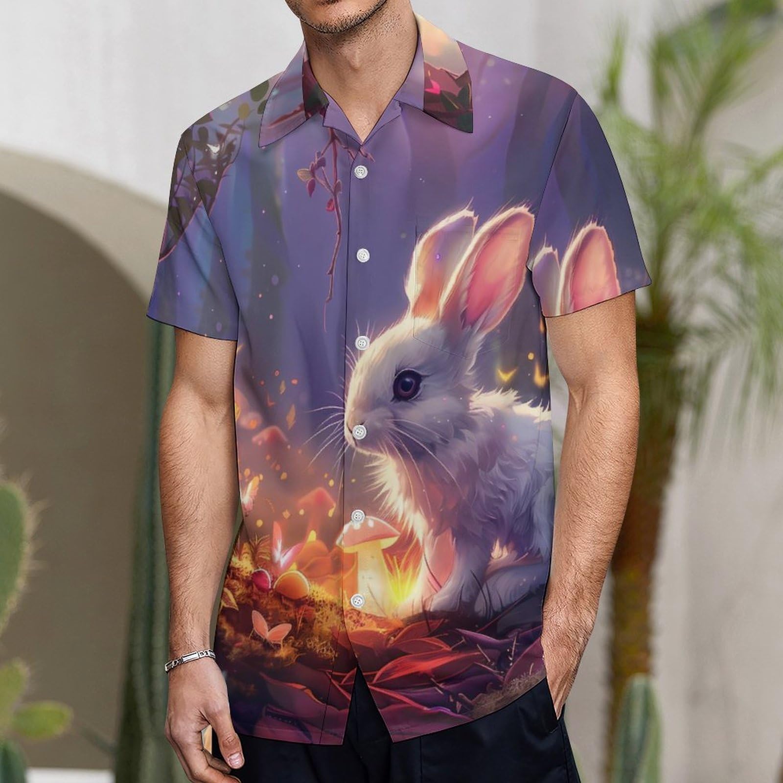 Rabbit Men's Hawaiian Shirt Short-Sleeve Button Down Shirt Tops for Casual Beach Vacation 5XL