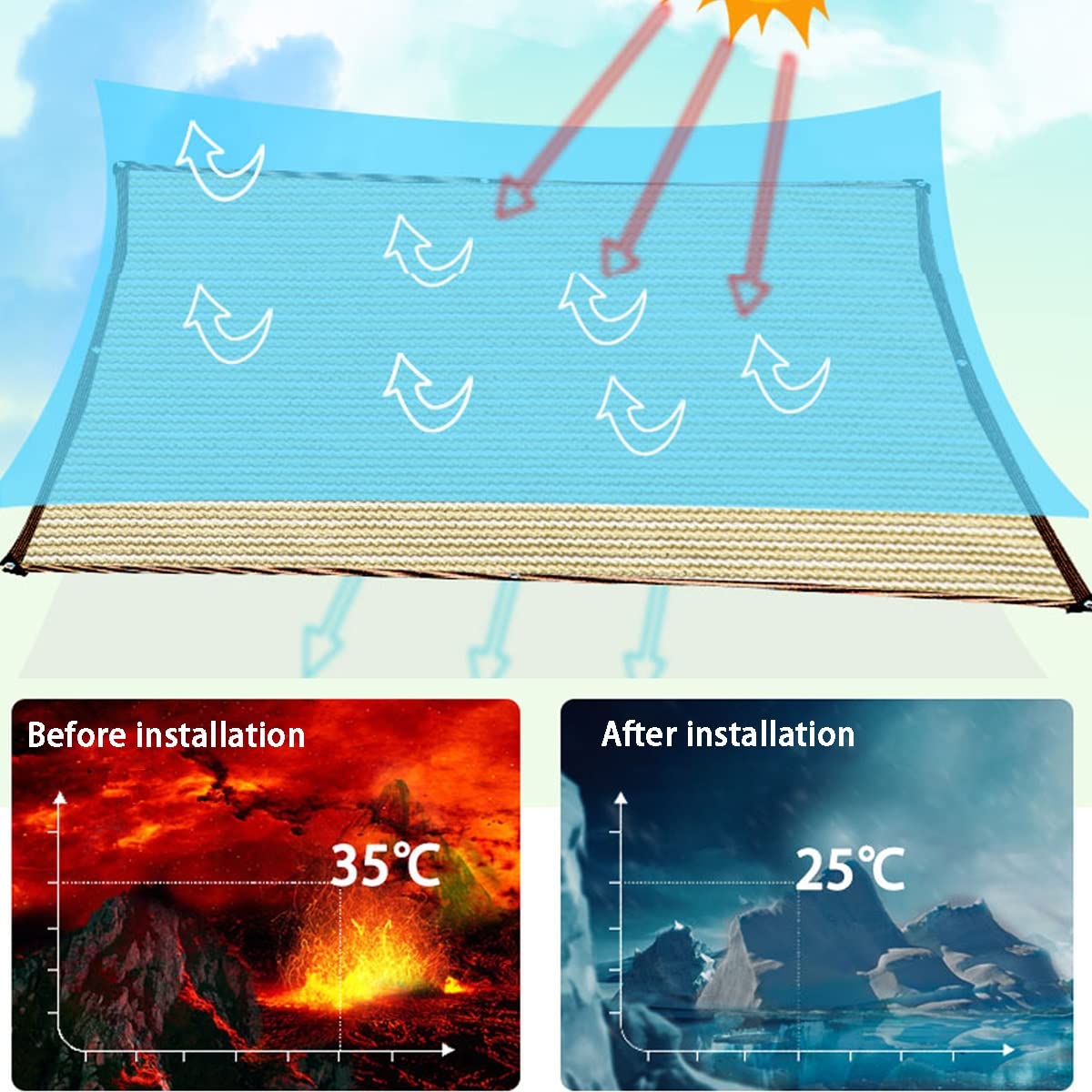 Malla Sombreo Jardín, Red De Sombreado para Exterior Terraza Patio, 90% Paño Protección Solar 4x7m 5x5m 5x8m 6x6m 6x10m 7x7m Red De Sombra con Ojales(Tamaño:4X9M)