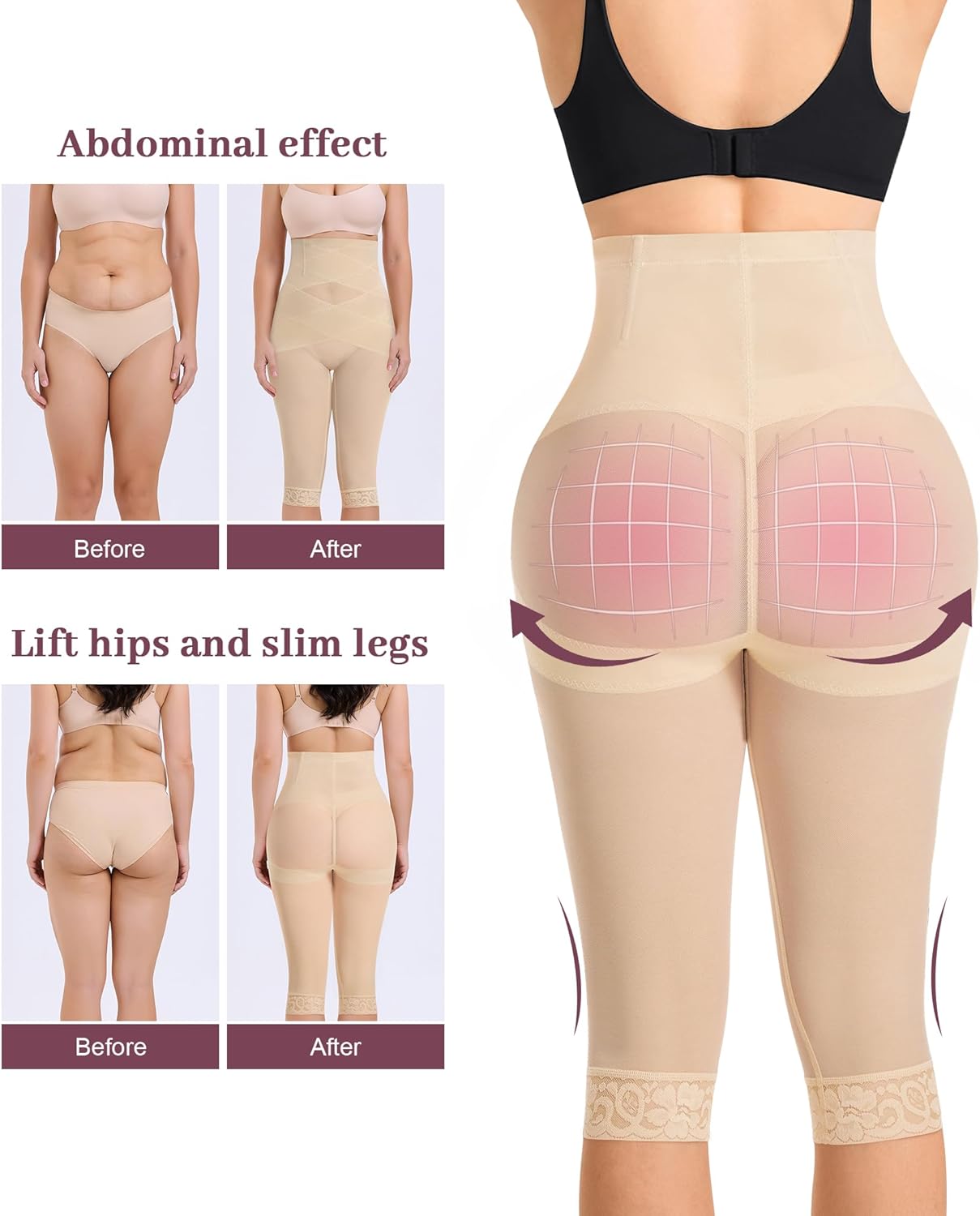 RDSIANE High Waist Shapewear Tummy Control Criss-Cross Body Shaper For Women Capri Butt Lifting Shapewear - Image 4