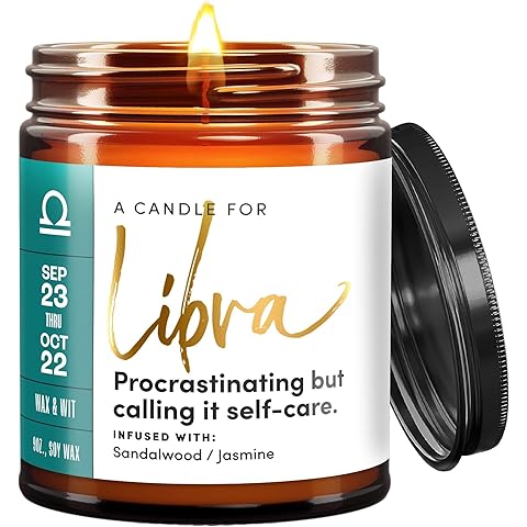 WAX & WIT Libra Candle Gifts for Women, Libra Zodiac Gifts, Astrology Gift for Women, Zodiac Astrology Candle, September October Birthday Gift for Woman - 9oz