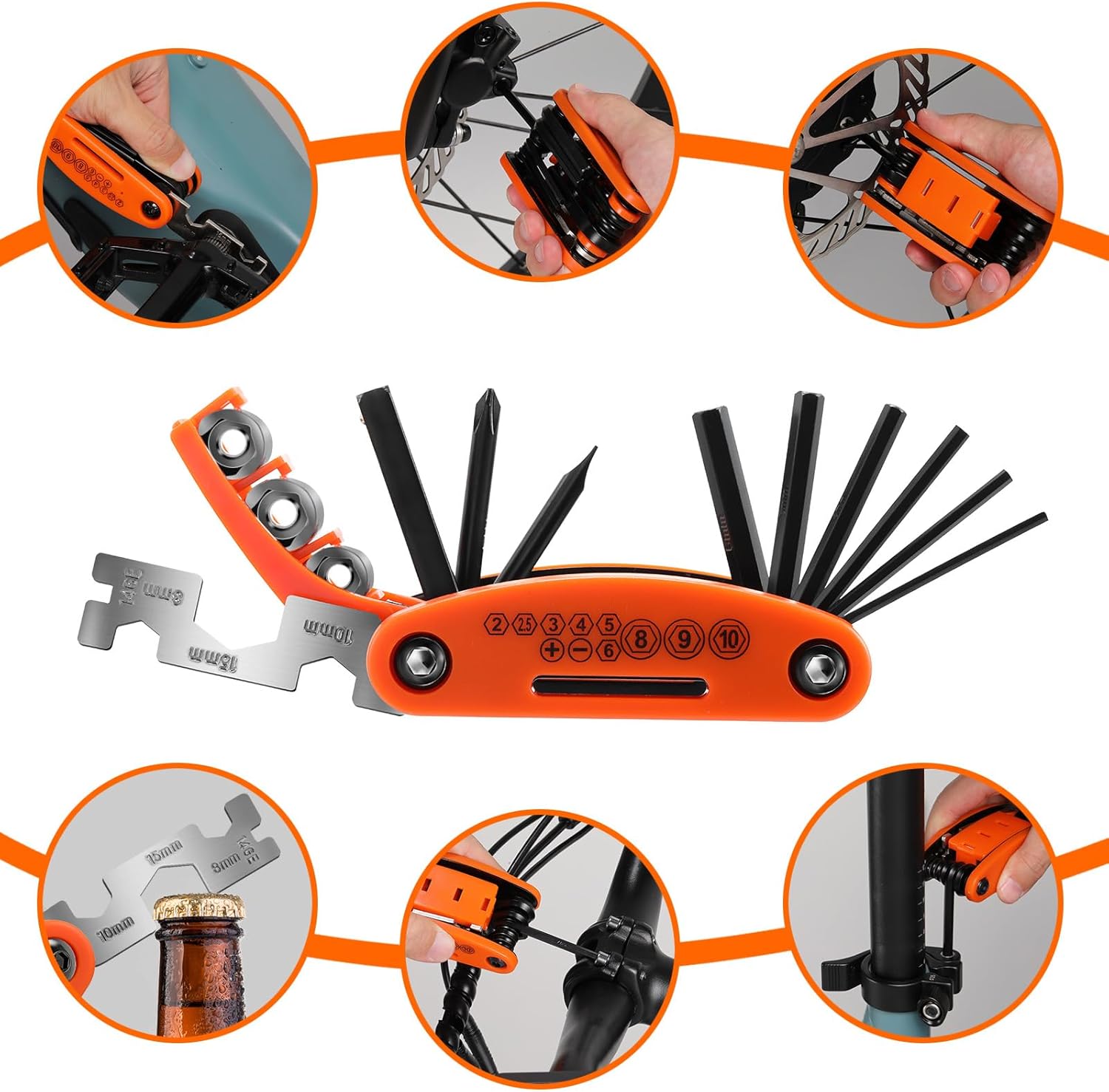 Bike Repair Kit - 16-in-1 Bike Multitool, Portable Bicycle Tools with Tire Patch Kit for Mountain Road Bikes Camping Travel (US)