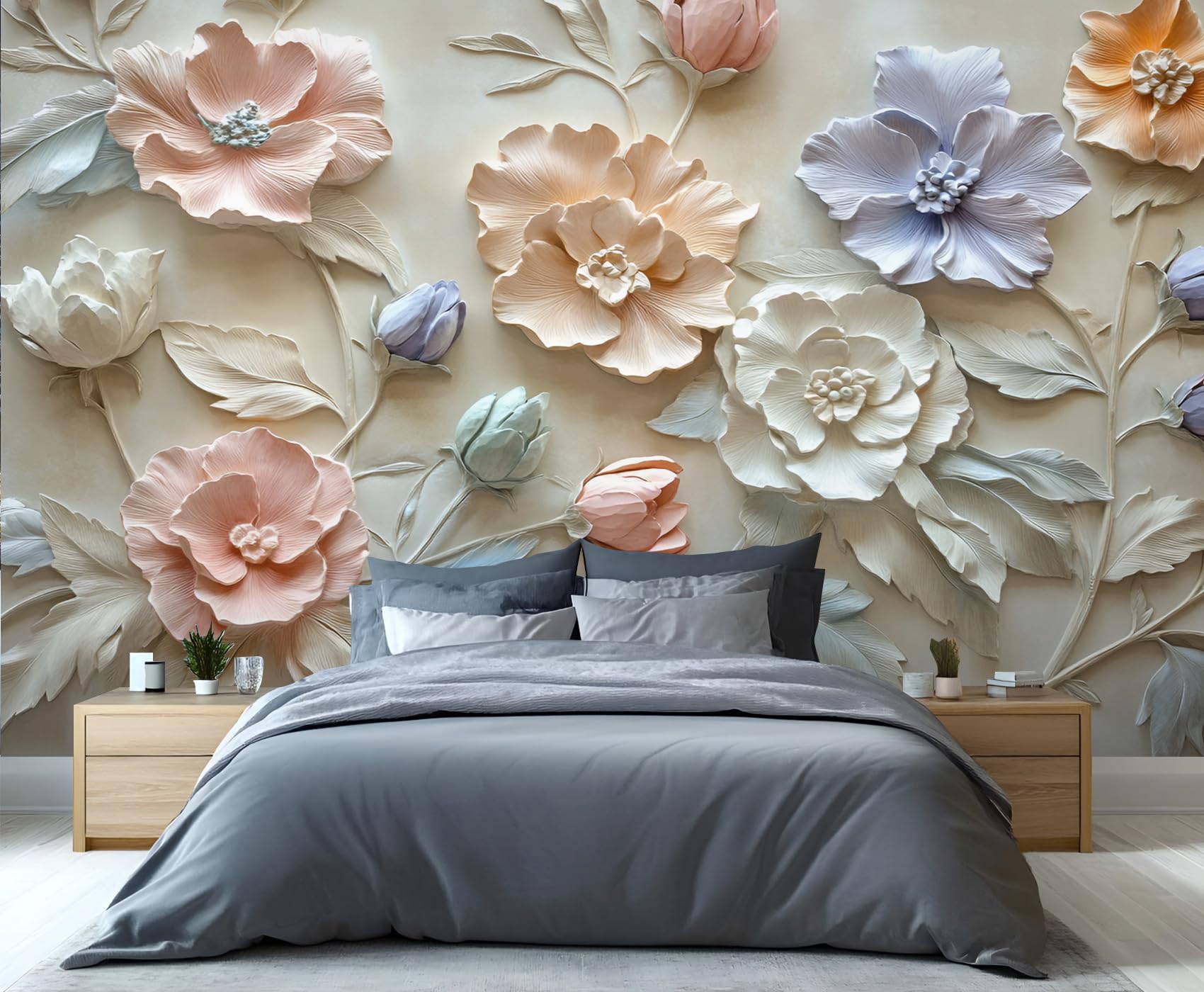 GIVLWF Floral Wallpaper, 3D Flowers Self Adhesive Wallpaper for Living Room, Modern Colorful Wall Paper for Bedroom, Luxury Wall Mural, Minimalism Large Mural & Room Decor โ image 1