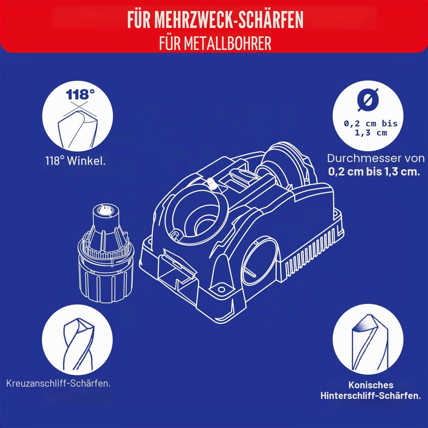 Tivoly Drill Doctor 400 Bohrerschärfgerät, für Bohrer mit 2,5 bis 13 mm, Schärfung bis zu einem Spitzenwinkel von 118 Grad