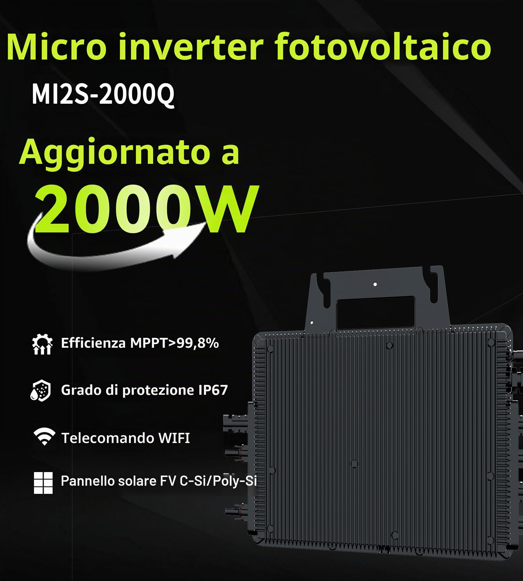 RC Micro inverter 2000 W, ingresso CC 26-60 V, inverter modulo PV, micro convertitore MPPT, Controllo dell’app tramite Wi-Fi