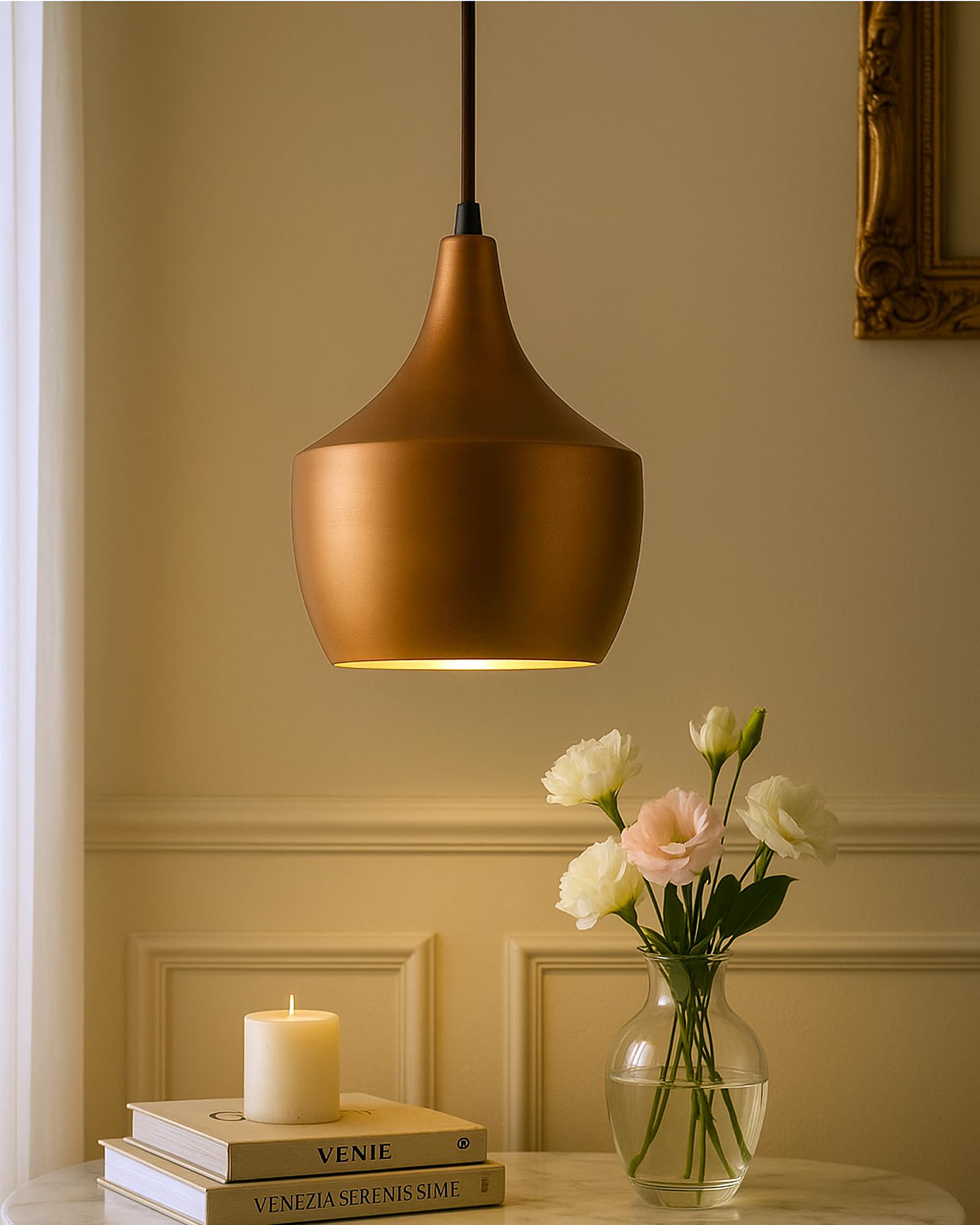 Homesake Modern Pendant Light for Bars, Copper Finish, Ceiling Lamp for Living Room, Dining Room, Bedroom, Kitchen - Stylish Contemporary Decor, Elegant Warm Lighting, Nordic Pendent Lamp-image-16