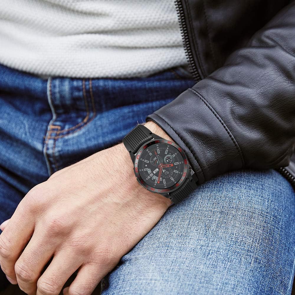 ANCOOL Bezel Compatible with Galaxy Watch 4 Classic 46mm/Gear S3 Frontier & Classic, Adhesive Cover Anti Scratch Stainless Steel Protector Case for Galaxy Watch 46mm-Red