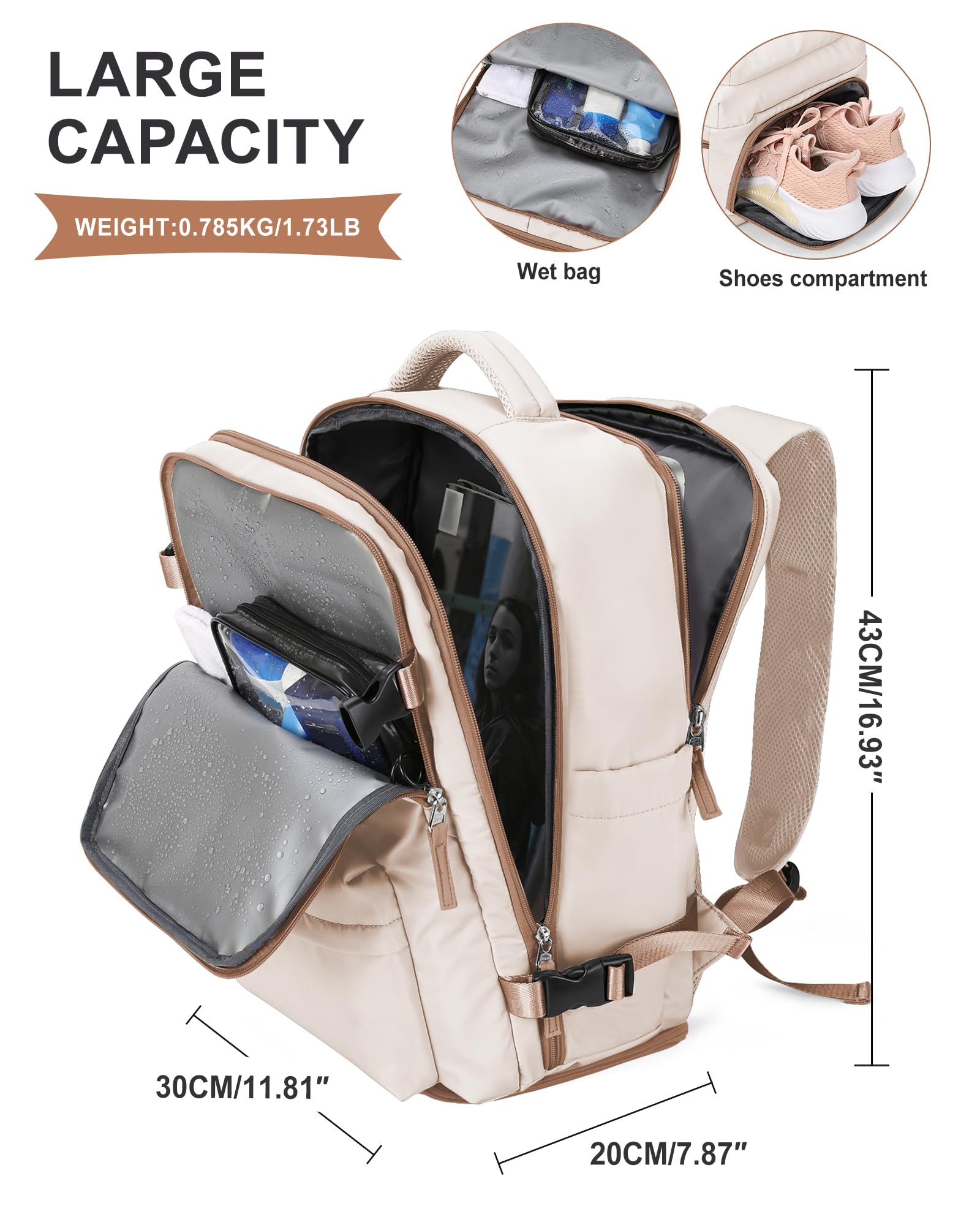 SZLX Zaino Ryanair 40x30x20 Sottovuoto Bagaglio a Mano 40x20x25 Donna Zaino da Viaggio 40x30x20 Wizzair Borse da Cabina per Easyjet 45x36x20 Uomo per Laptop 14 Pollici con Porta USB e Porta Scarpe