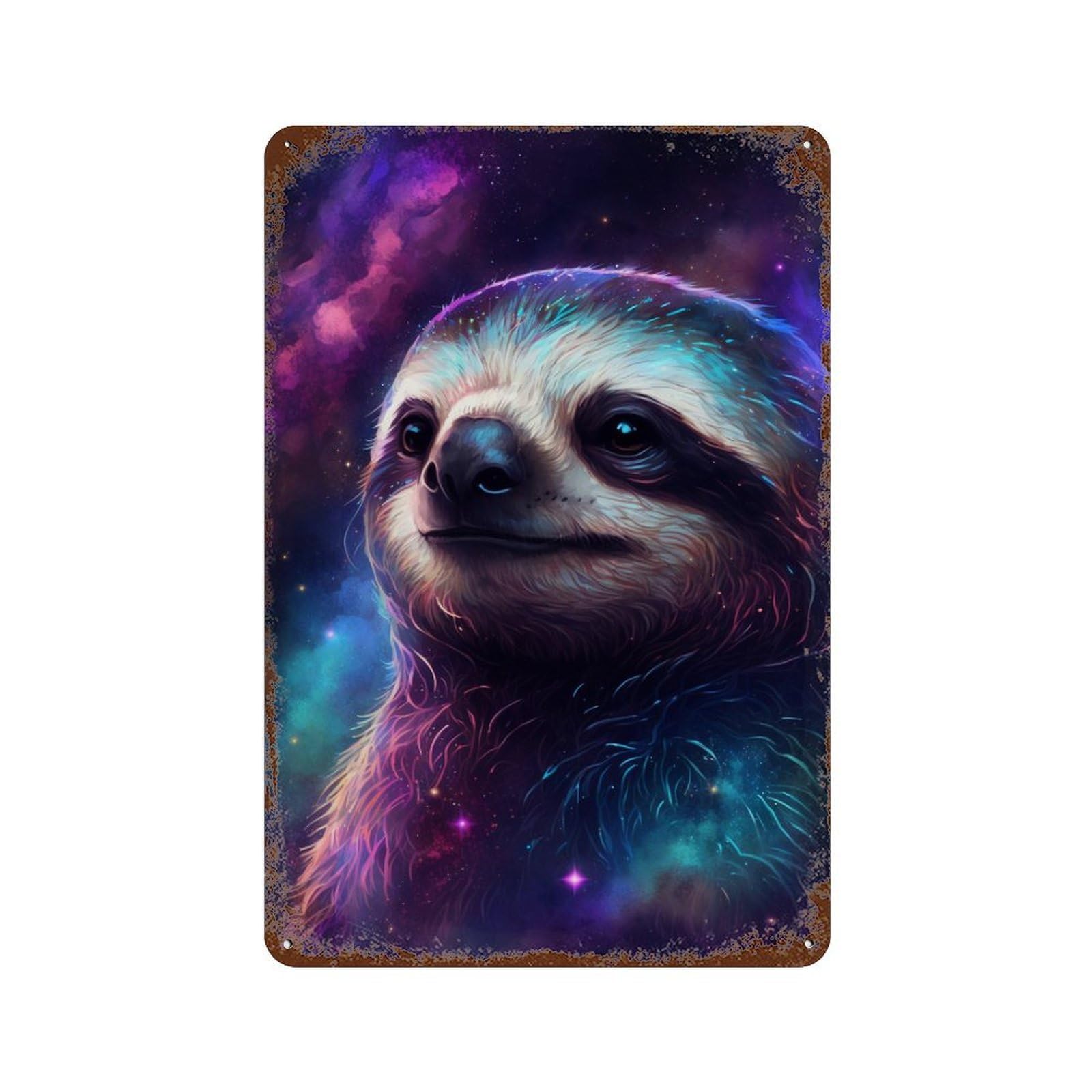 Garage Style Cosmic Sloth Portrait-2 Rustic Tin Plaque 11.8"x7.9", Vintage Wall Decor for Bar And Workshop