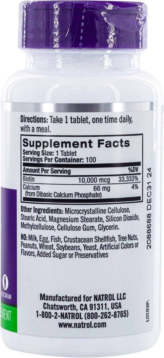 Natrol Biotin Maximum Strength 10000 mcg Tablet - 100 per Pack - 2 Packs per case.