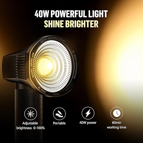 Miniatura 2 de LENSGO Luz de cámara retro 40H, 40 W bicolor 2700K-7000K CRI 96+ luz de video, 2600 mAh, 8 modos de luz, brillo ajustable y temperatura de color