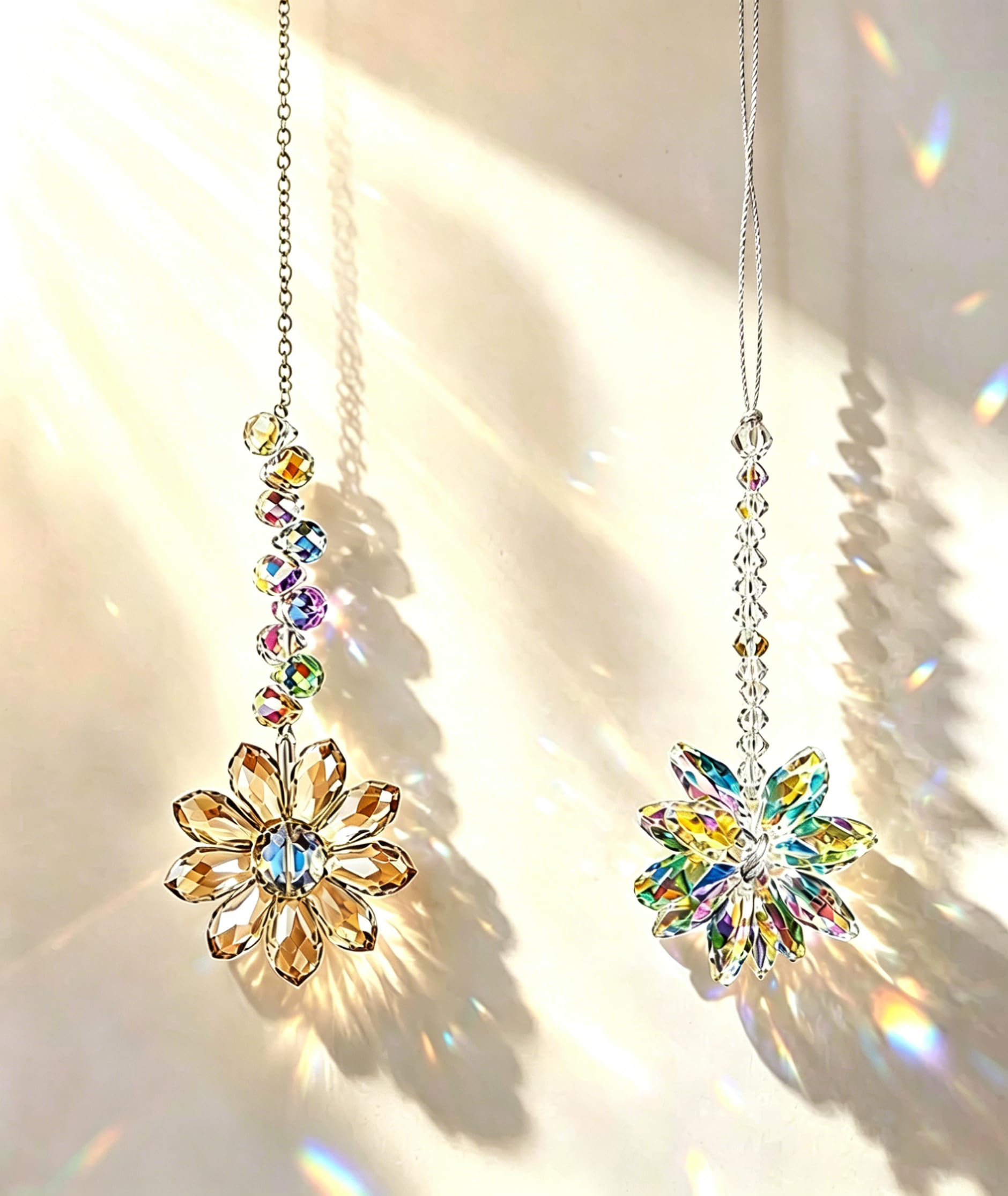 2-Piece Sun Catcher Crystals, Sun Catcher, Crystal Suncatcher Bundle Champagne Flower and Colorful Snowflake Window Hanging Decor Light Refracting Pendants for Indoor Room and Covered Balcony-image-24