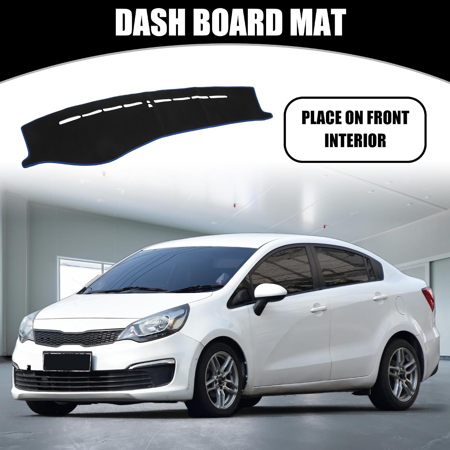 Dash Cover - Car Center Console Non-Slip Dash Board Mat - for Kia Optima 2006-2010 - Polyester Black Blue - 1Pc
