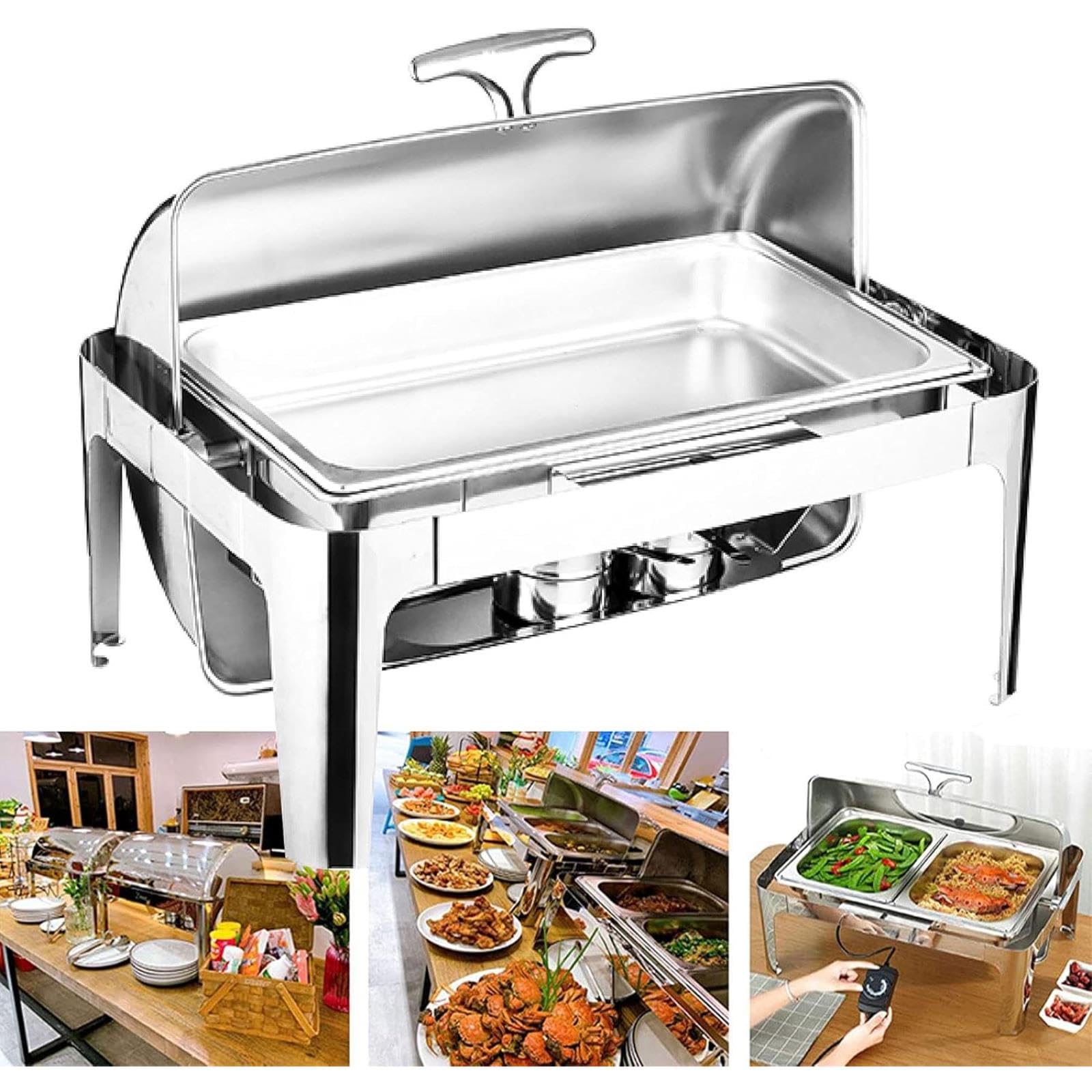 Scaldavivande Elettrico per Buffet, Scaldavivande Professionale per Catering con Coperchio Trasparente, Temperatura Regolabile da 0 a 90 °C. (GN1/1)