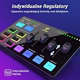 TONOR Interfejs audio do gier, mikser audio do streamingu, podcastów, nagrań studyjnych, 6,35 mm i kanał XLR, karta dźwiękowa z efektami świetlnymi RGB, do streamerów do gier, twórców treści TX310