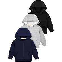 Cooraby 3 Packs Baby and Toddler Boys Zip Up Fleece Jackets Hoodies 6M-5T