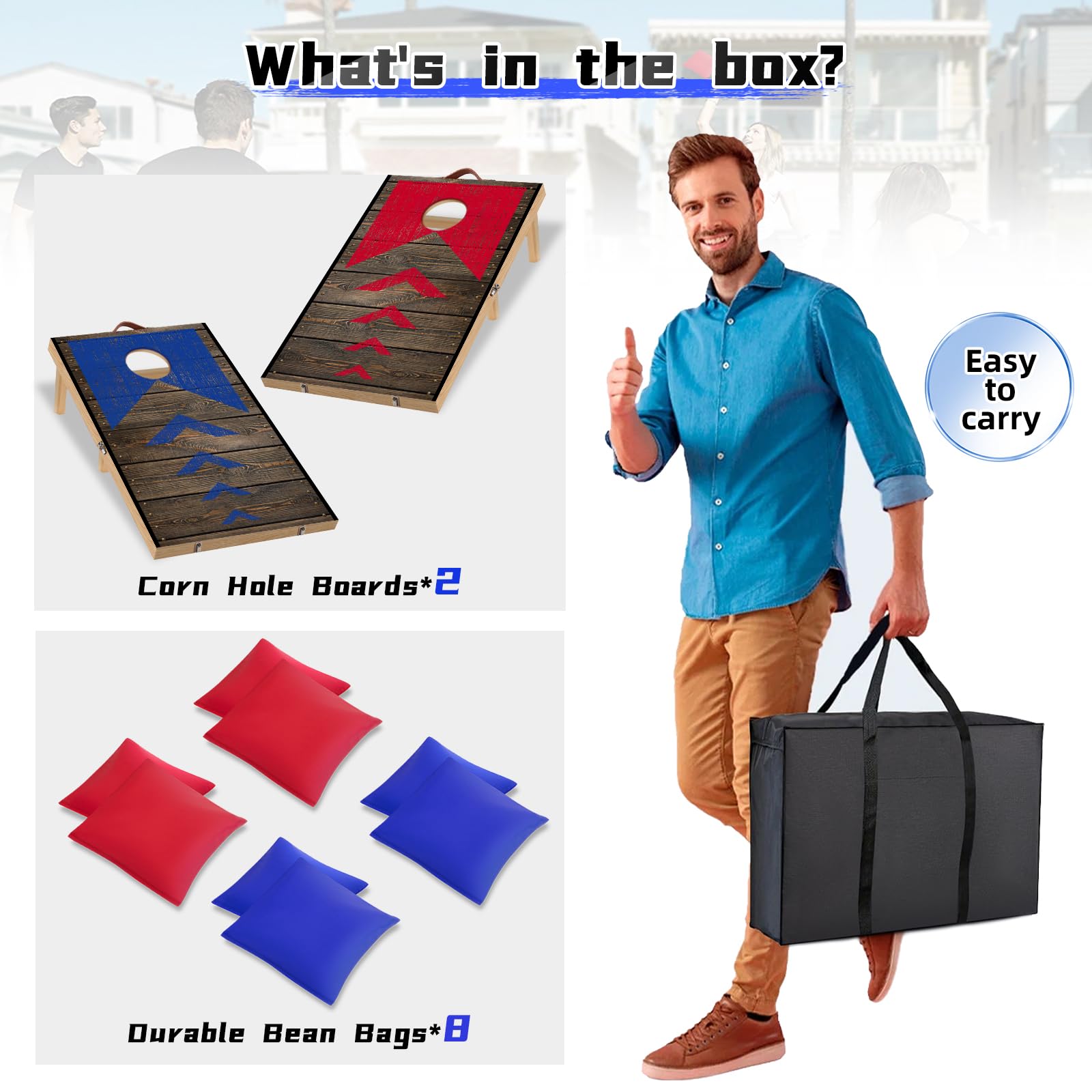 NZQXJXZ 90 x 60 cm plegable Cornhole Juego Outdoor Cornhole Saquitos con 8 sacos de frijoles & Bolsa de transporte para patio trasero, césped, playa 2 en 1 Camping Outdoor Juego