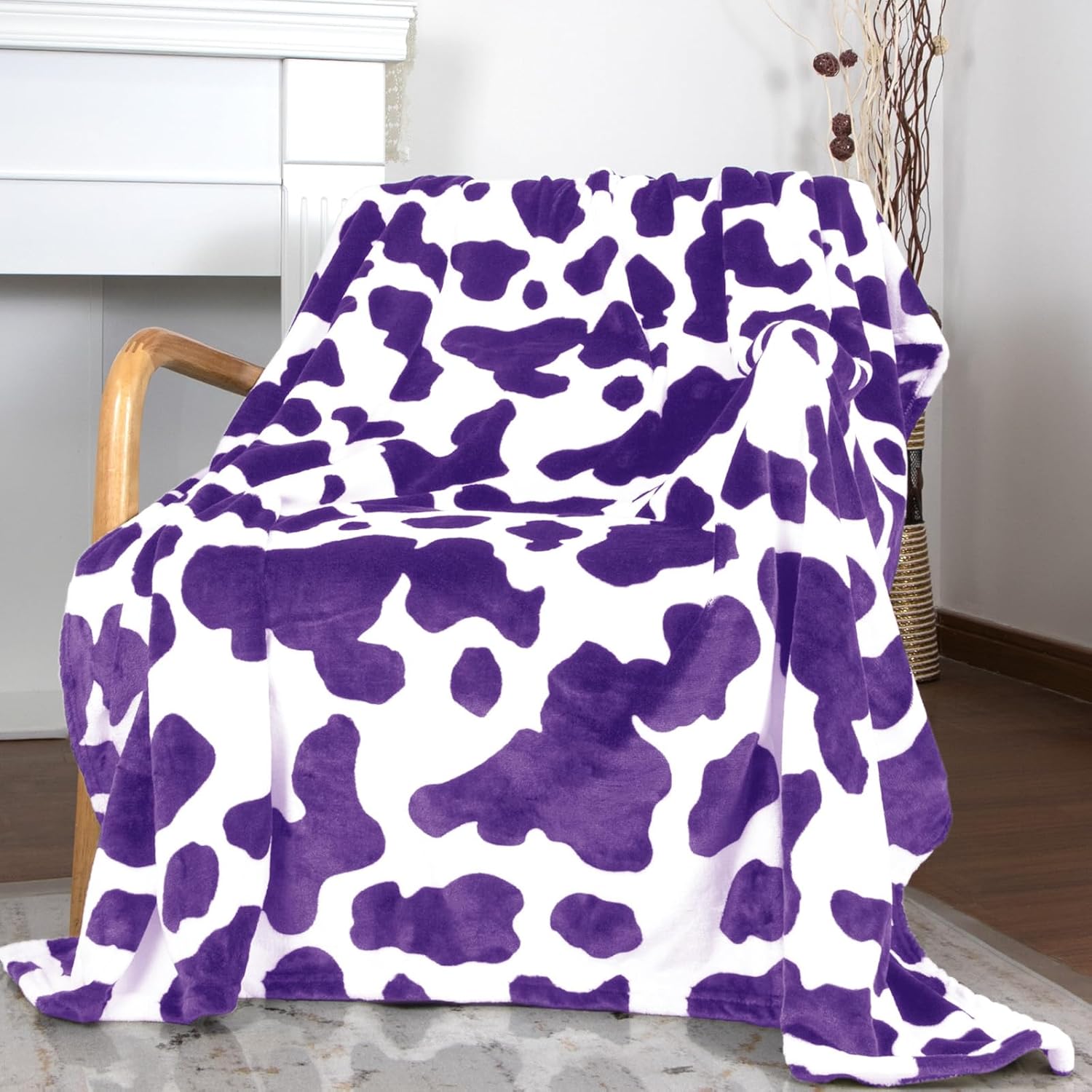 Purple Cow Print Blanket Soft Warm Plush Cow Blankets and