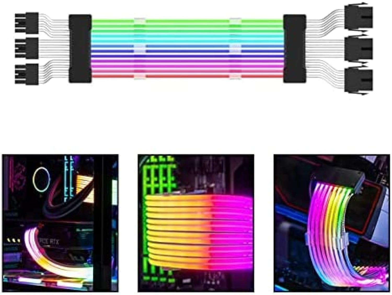 Prolunga del Cavo RGB Prolunga del Cavo Ad Alta Potenza con Componenti per modalità Colore per Il Software RGB da Tutte Le Principali Schede Madri Gestione dei Cavi, C/Graphics Card Three 8p