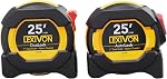 LEXIVON [2-Pack] 25Ft/7,5m Mesure de bande, DuaLock & AutoLock | 1-Inch Lame large avec revêtement en nylon, finition mat blanc & Imprimé de la règle double face jaune Ft/Inch/Fractions/Métrique (LX-204)