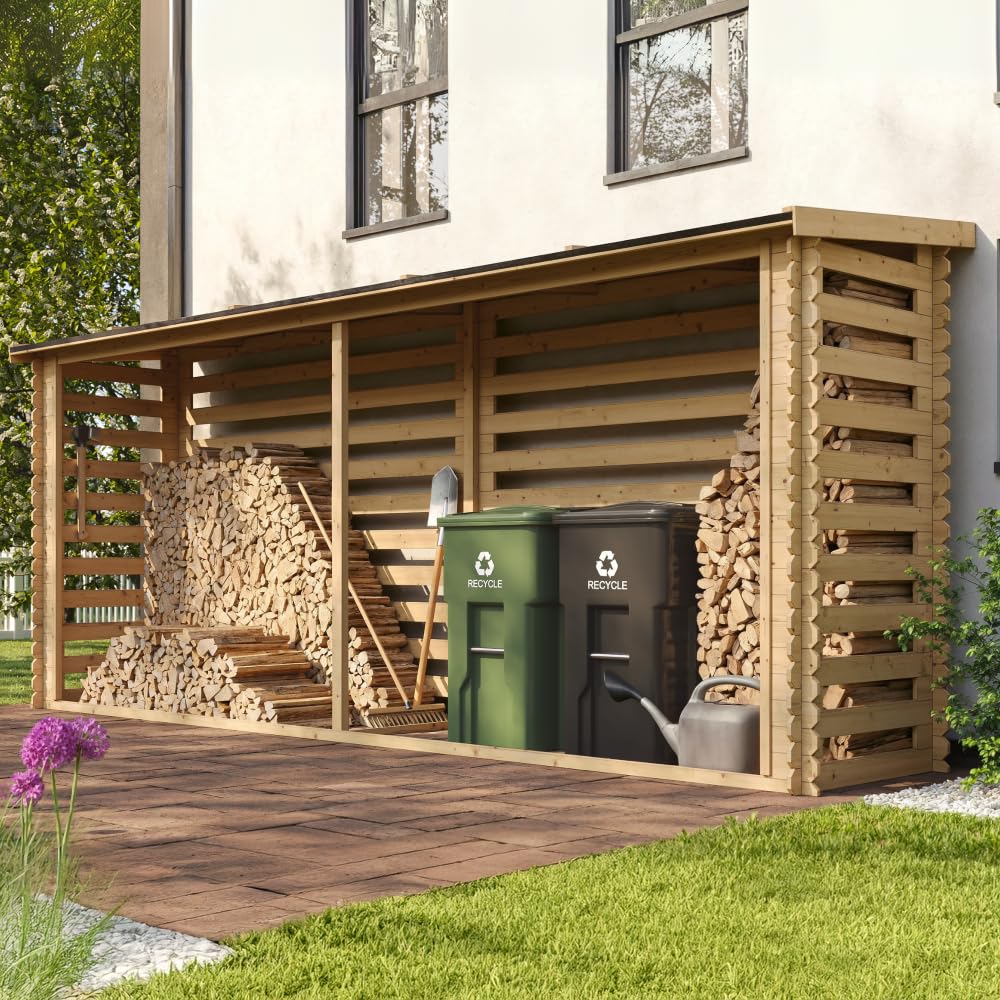 TIMBELA Legnaia da Esterno in Legno - Portalegna da Esterno - Casetta da Giardino in Legno - Porta Legna per Esterno 112x450xA199 cm/10 m3 M203