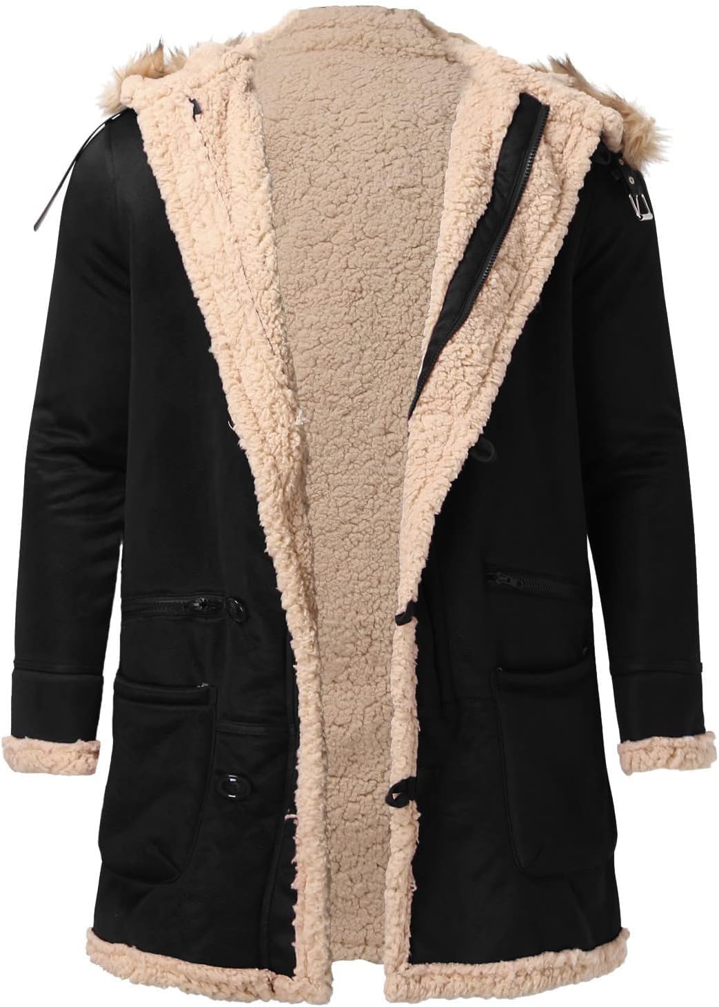 XUNRYAN Mens Faux-Leather Jackets Sherpa Fleece Lined Casual Lightweight Jacket Plus Size Outdoor Winter Warm Coats Pockets