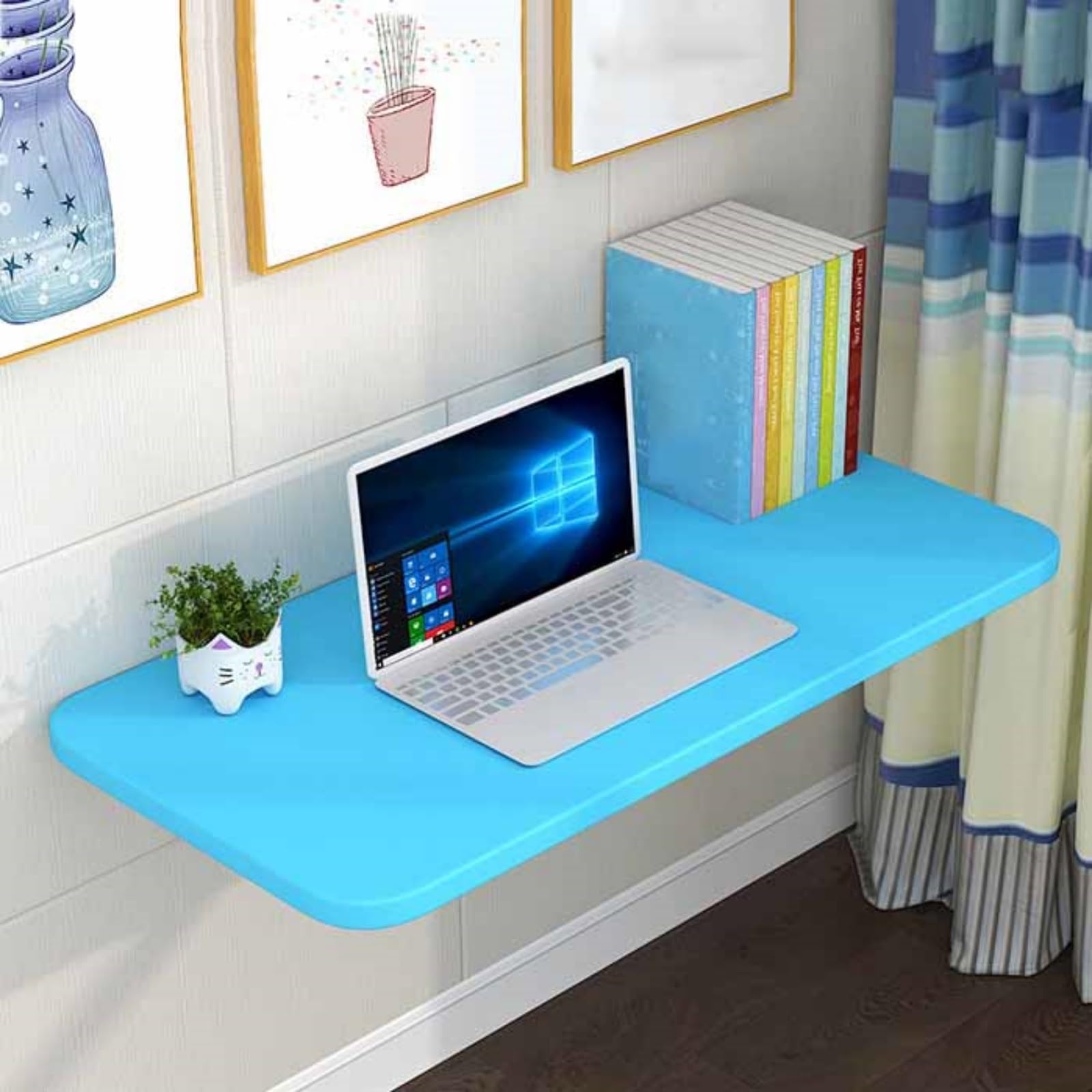 GDMDPTE Folding Wall-Mounted Table for Laundry Garage Office Bar Kitchen - Space-Saving Durable 70x30CM White & Blue - Ideal for Small Spaces and Multi-Use